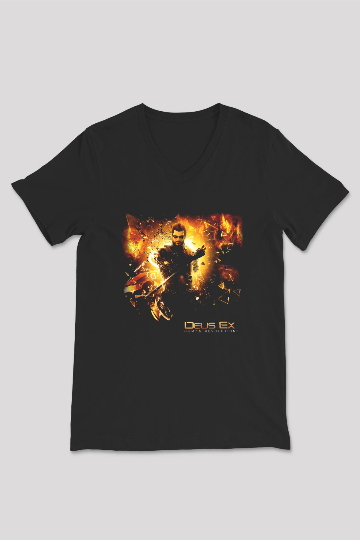 Deus Ex Siyah Unisex V Yaka Tişört T-Shirt