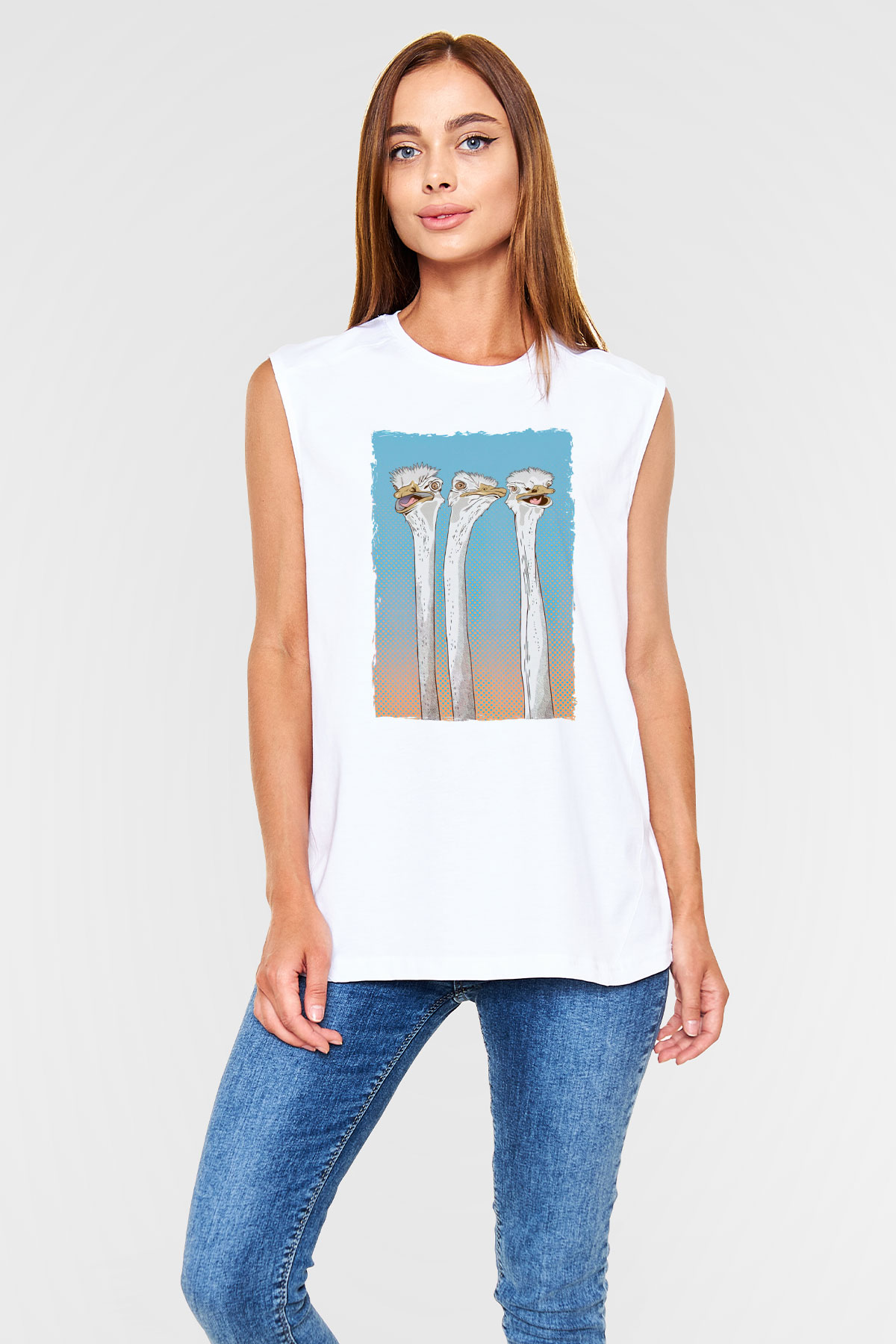 Deve Kuşları Çetesi Baskılı Unisex Beyaz  Kolsuz Tişört