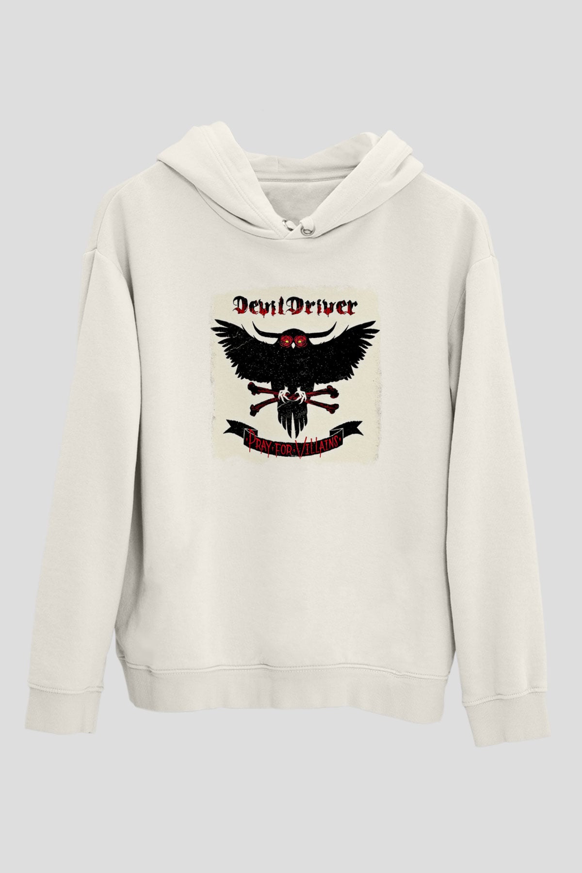 Devil Driver Baskılı Unisex Beyaz Hoodie