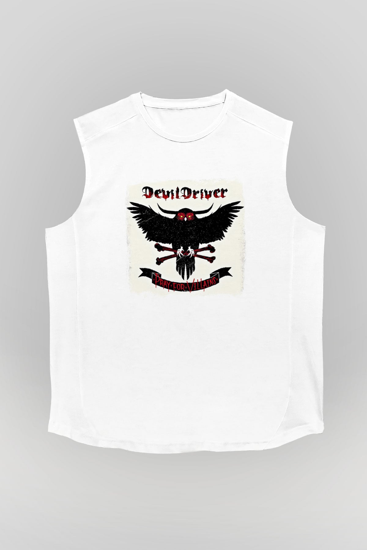 Devil Driver Baskılı Unisex Beyaz Kolsuz Tişört