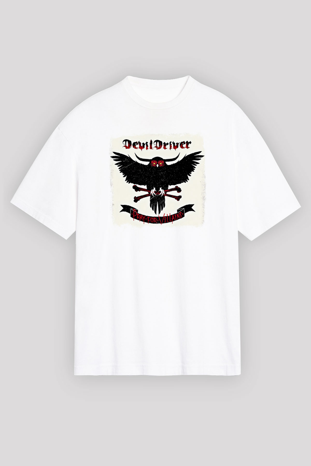 Devil Driver Baskılı Unisex Beyaz Oversize Tişört