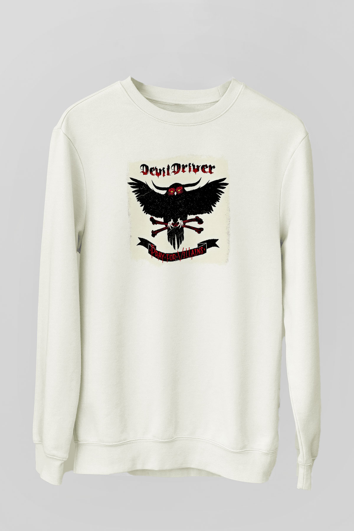 Devil Driver Baskılı Unisex Beyaz Sweatshirt