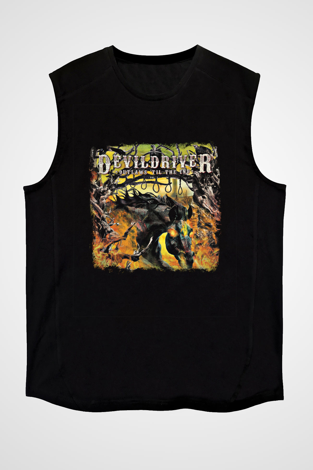 Devil Driver Baskılı Unisex Siyah Kolsuz Tişört