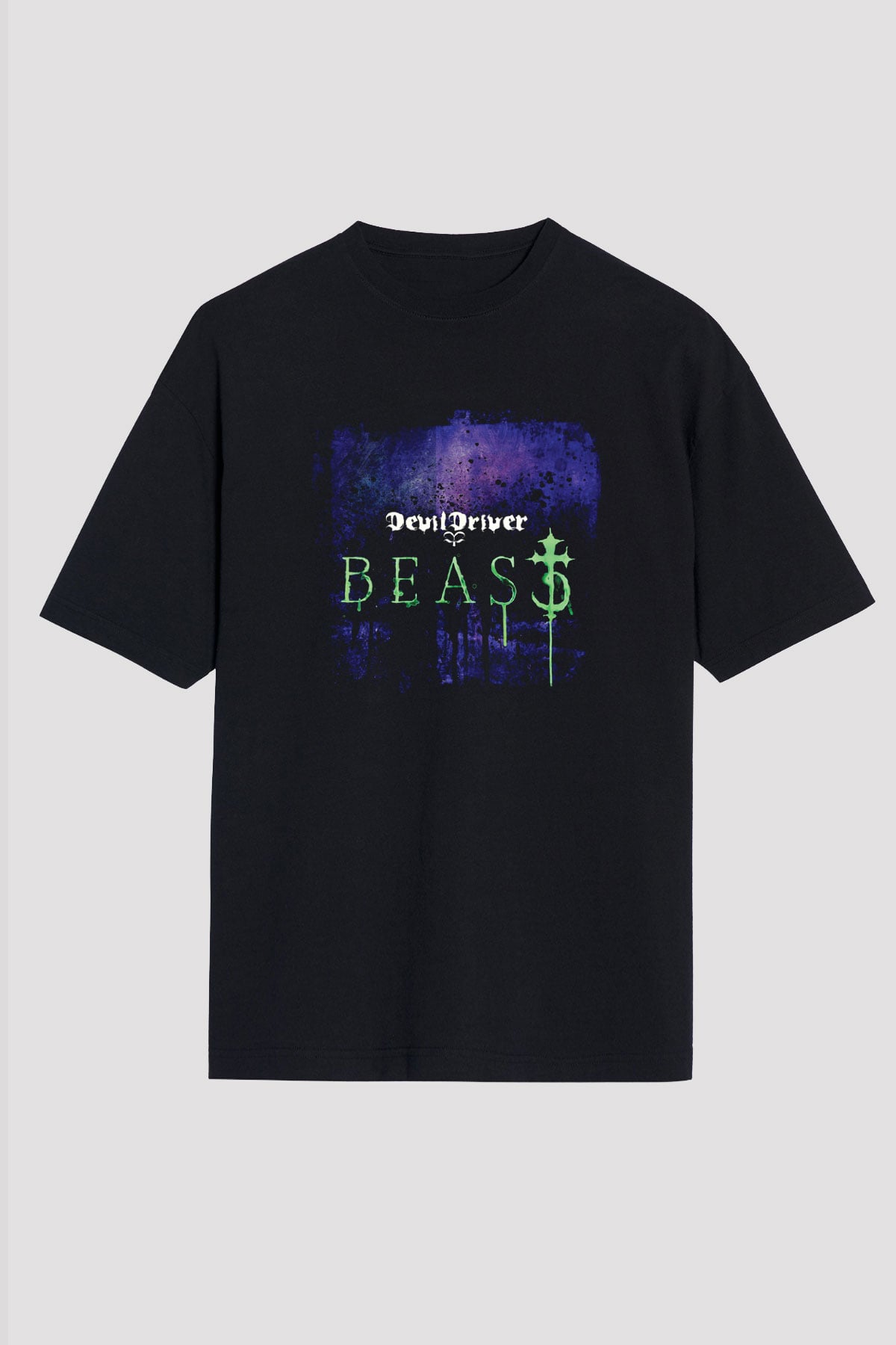 Devil Driver Baskılı Unisex Siyah Oversize Tişört