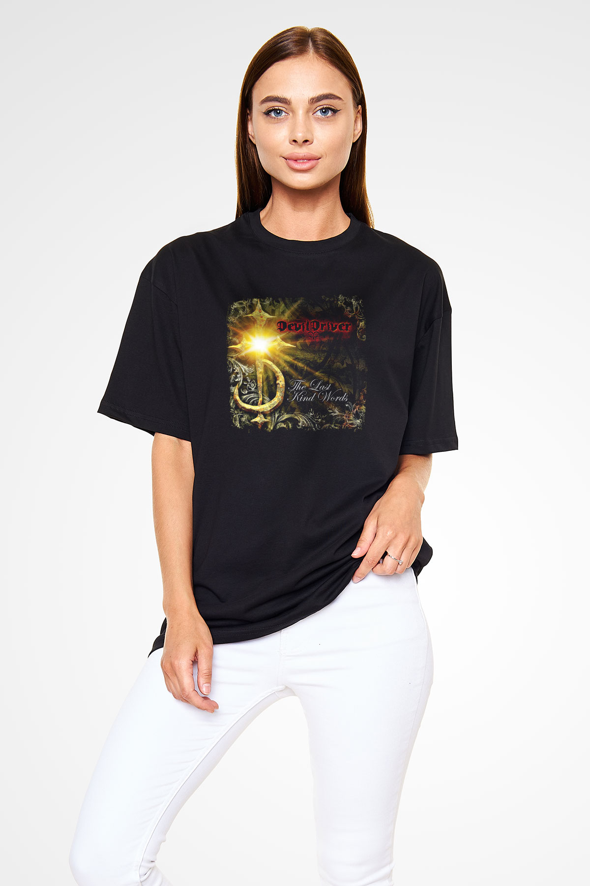 Devil Driver Baskılı Unisex Siyah Oversize Tişört