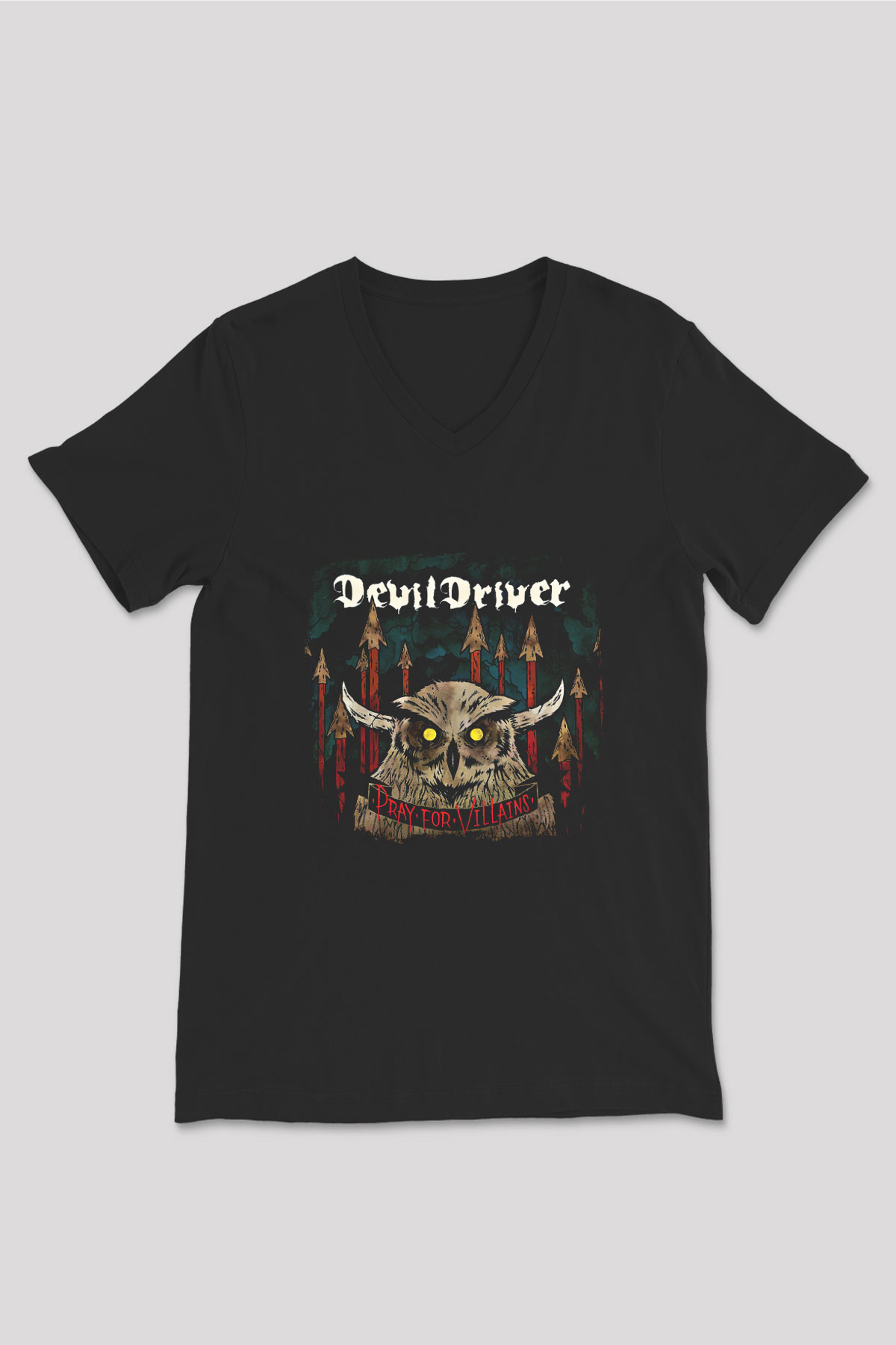 Devil Driver Baskılı Unisex Siyah V Yaka Tişört