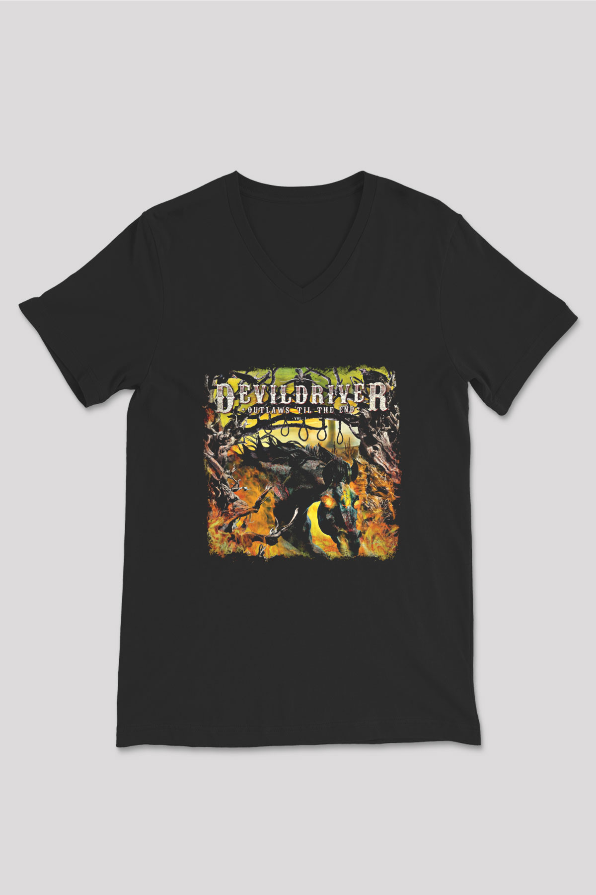 Devil Driver Baskılı Unisex Siyah V Yaka Tişört