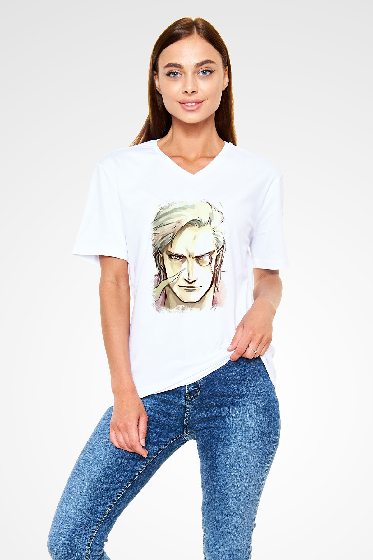 Devil May Cry Beyaz Unisex V Yaka Tişört T-Shirt