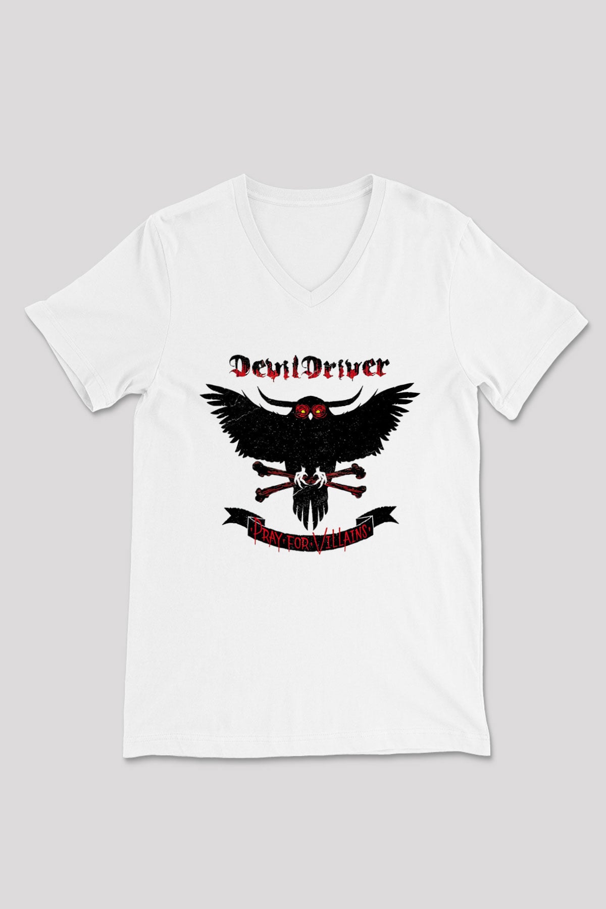 DevilDriver Beyaz Unisex V Yaka Tişört