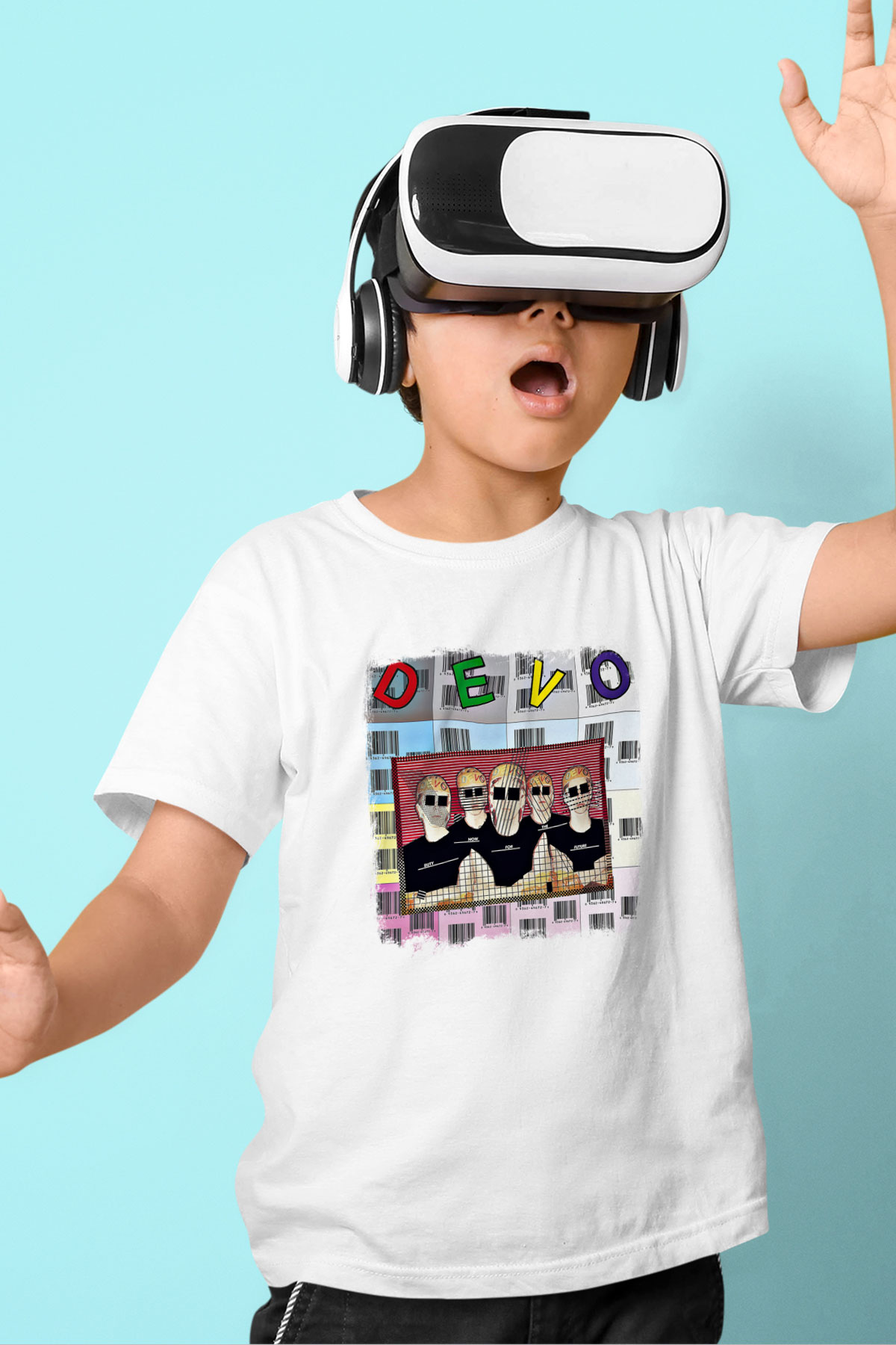 Devo Baskılı Unisex Beyaz Çocuk Tişört