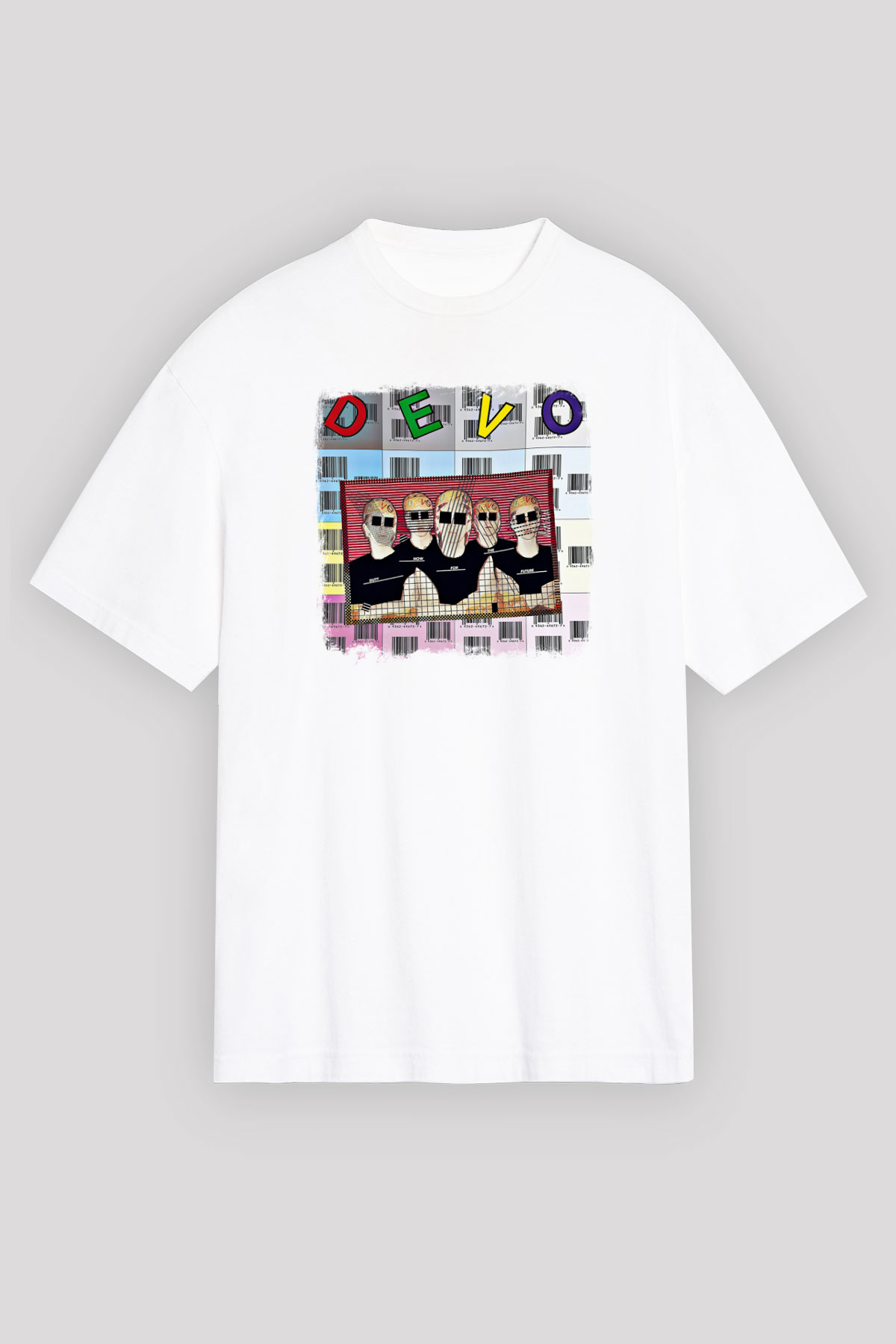 Devo Baskılı Unisex Beyaz Oversize Tişört