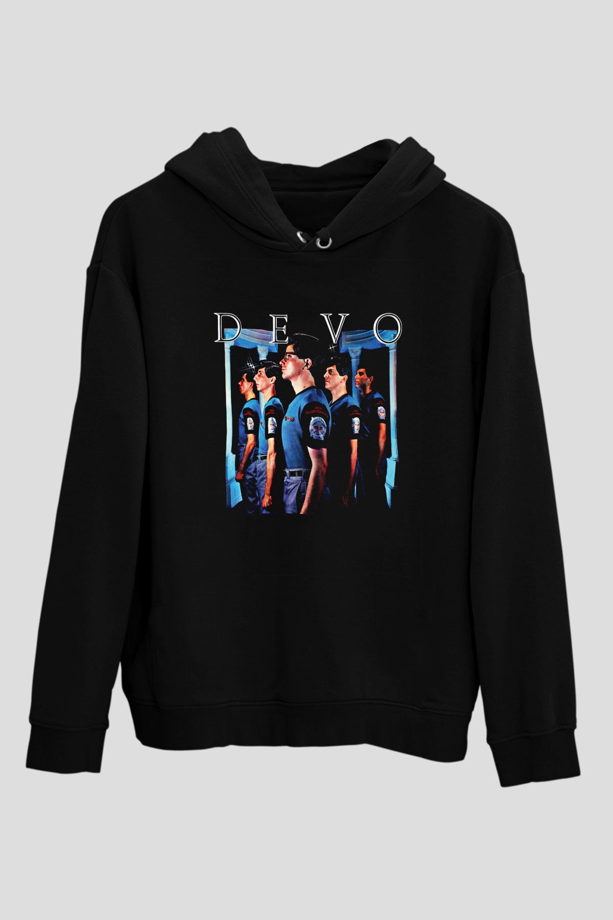 Devo Baskılı Unisex Siyah Hoodie