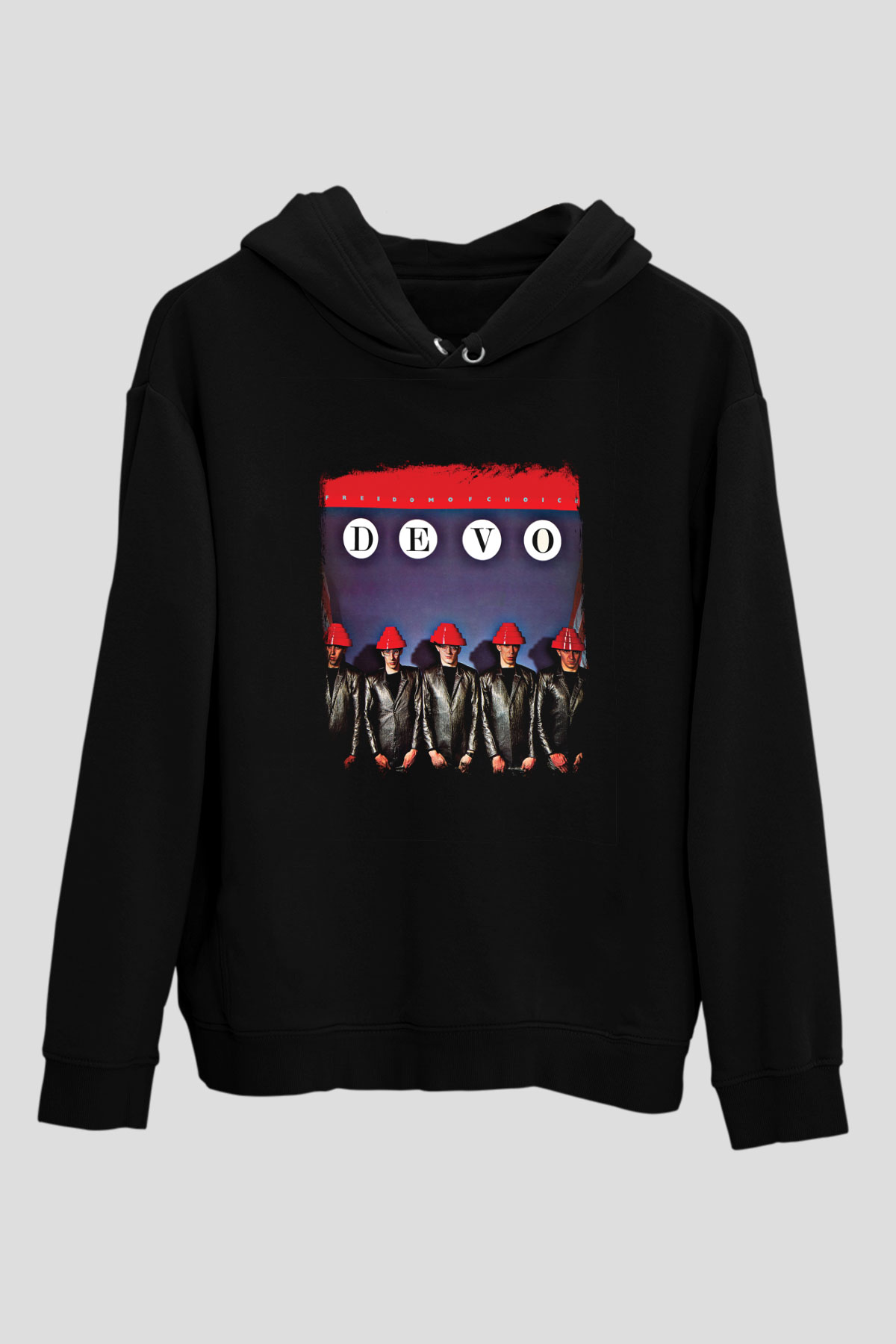 Devo Baskılı Unisex Siyah Hoodie