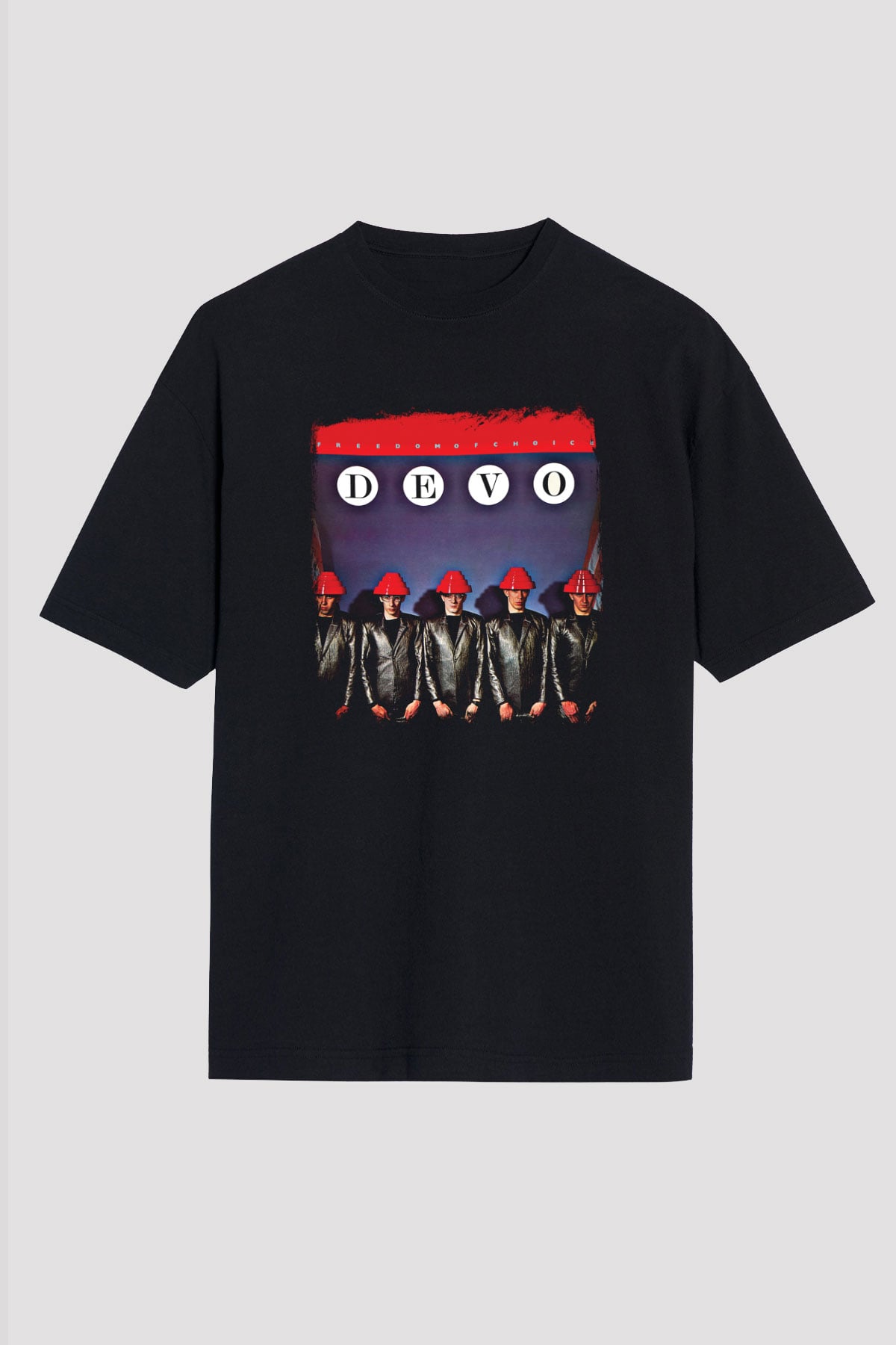 Devo Baskılı Unisex Siyah Oversize Tişört