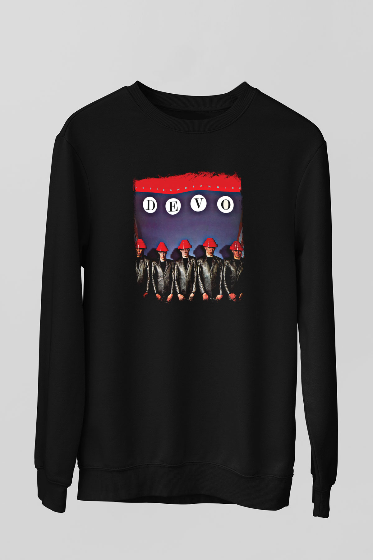 Devo Baskılı Unisex Siyah Sweatshirt