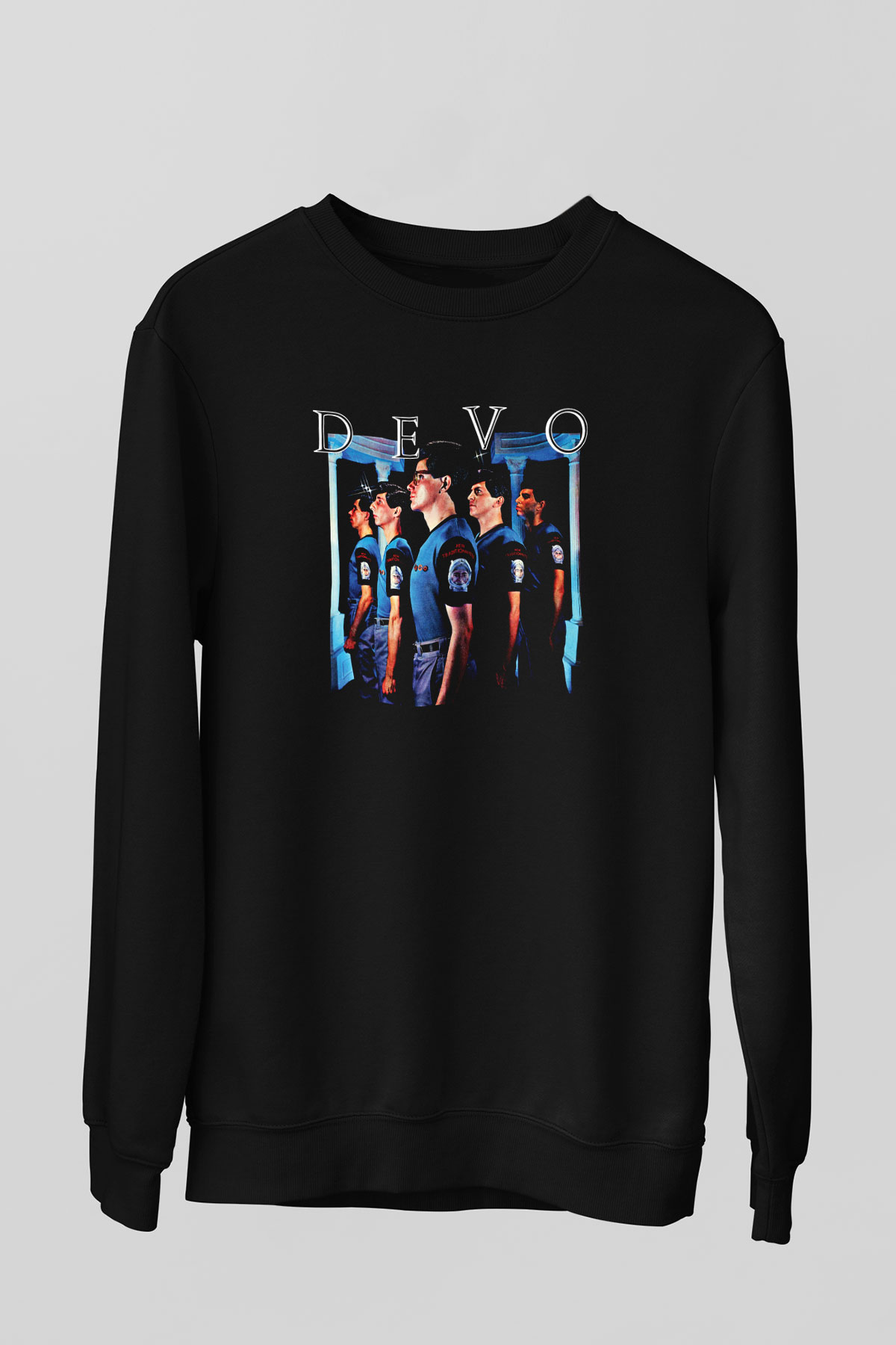 Devo Baskılı Unisex Siyah Sweatshirt