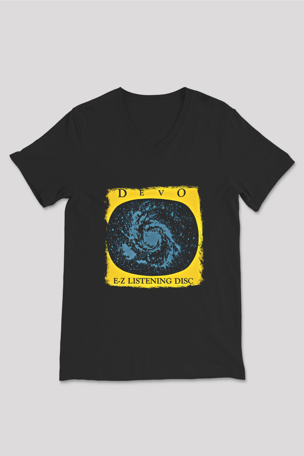 Devo Baskılı Unisex Siyah V Yaka Tişört