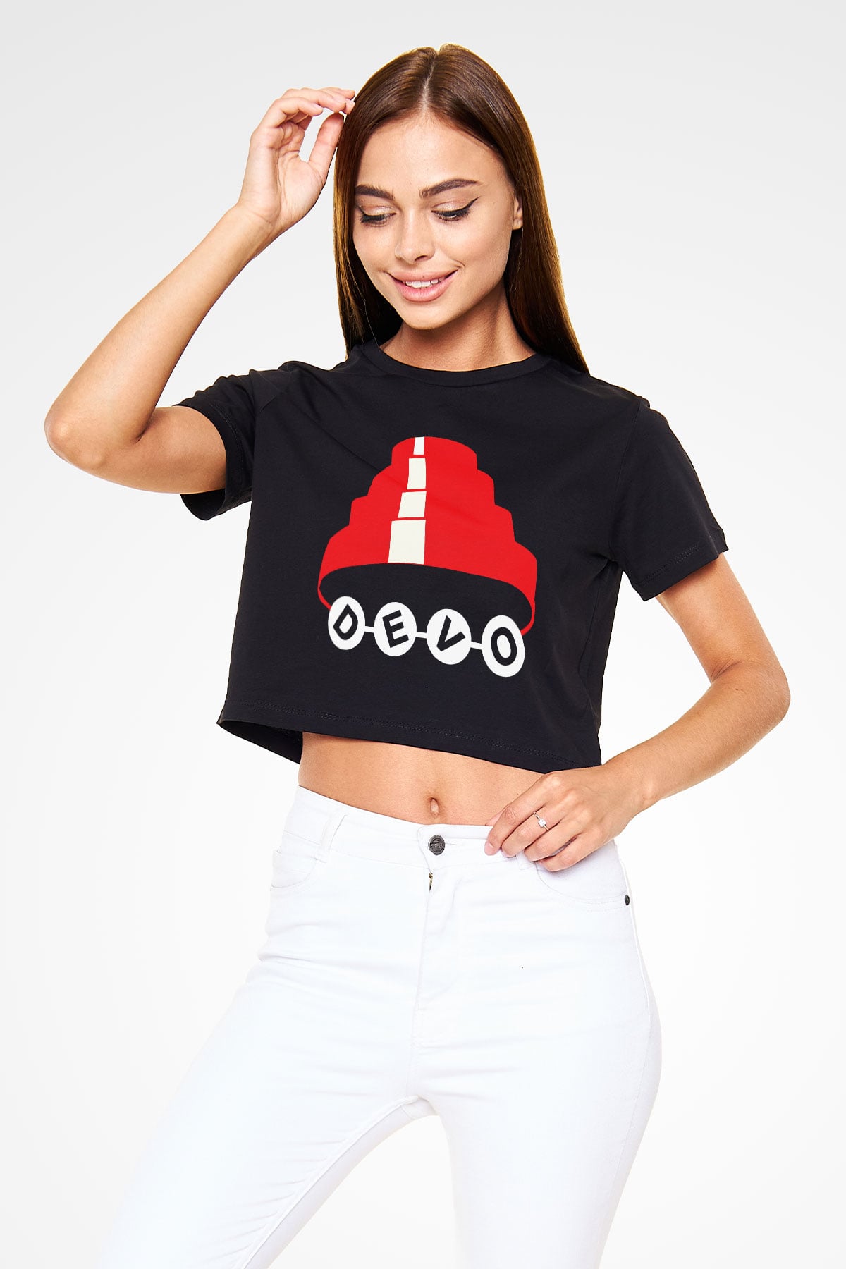 Devo Siyah Crop Top Tişört