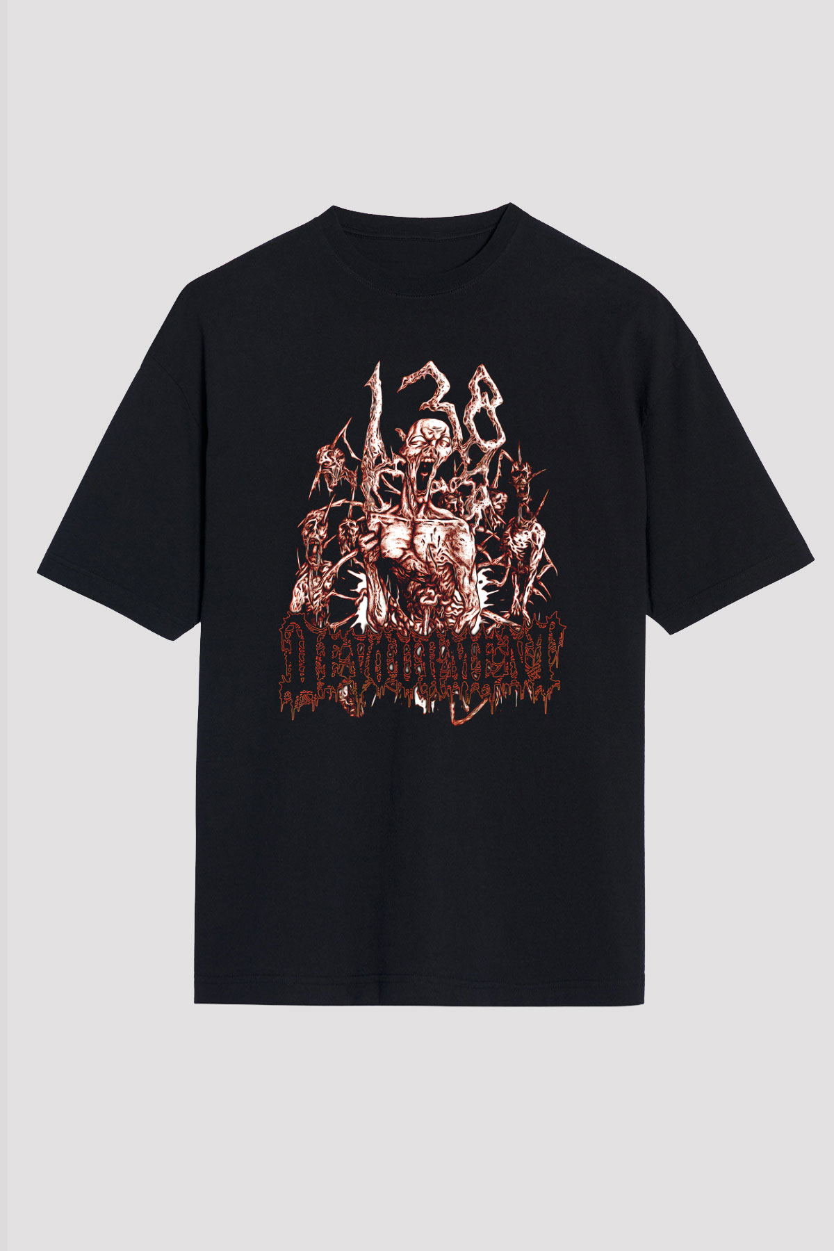 Devourment Baskılı Unisex Siyah Oversize Tişört - Tshirt