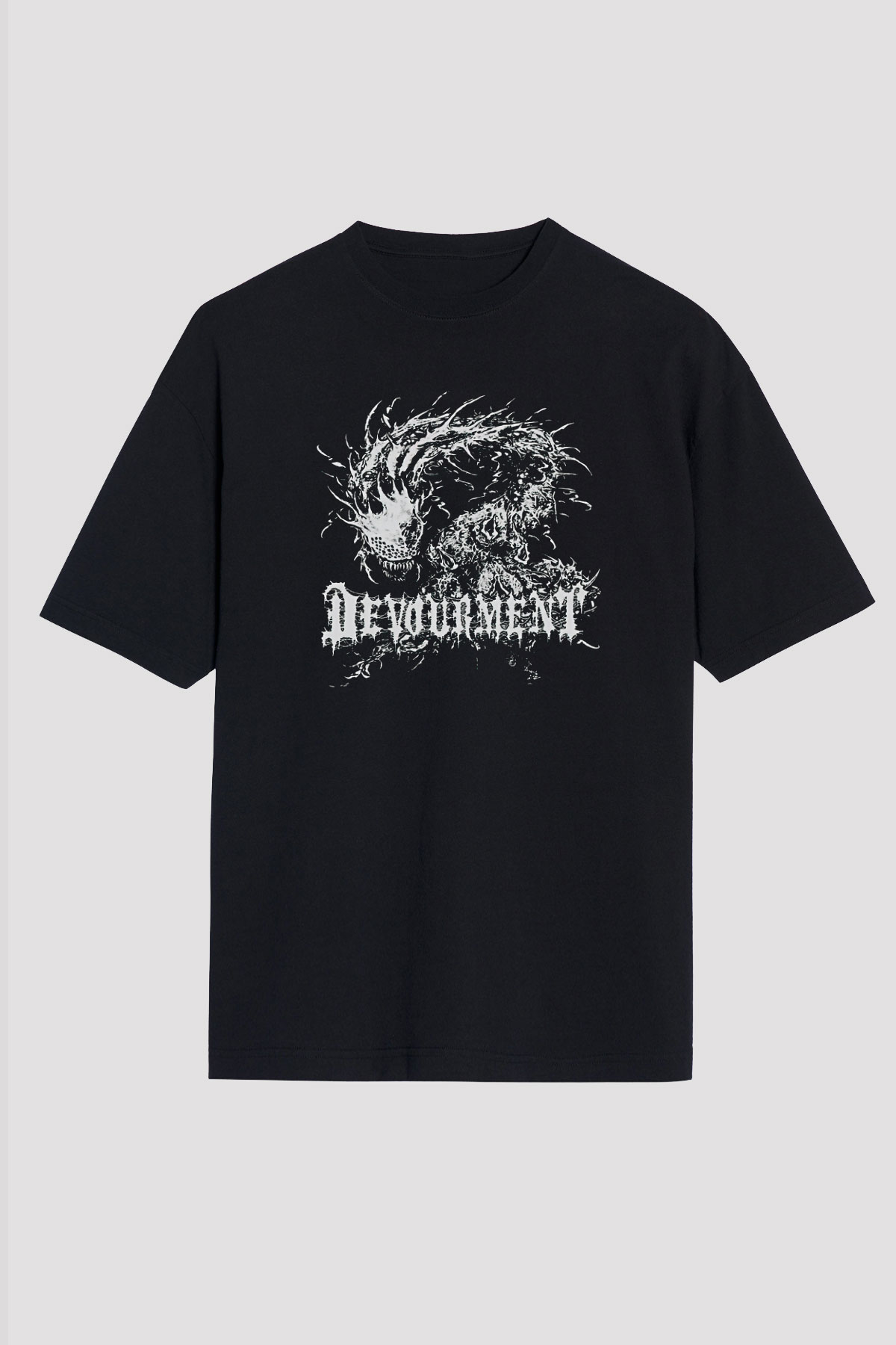 Devourment Baskılı Unisex Siyah Oversize Tişört - Tshirt