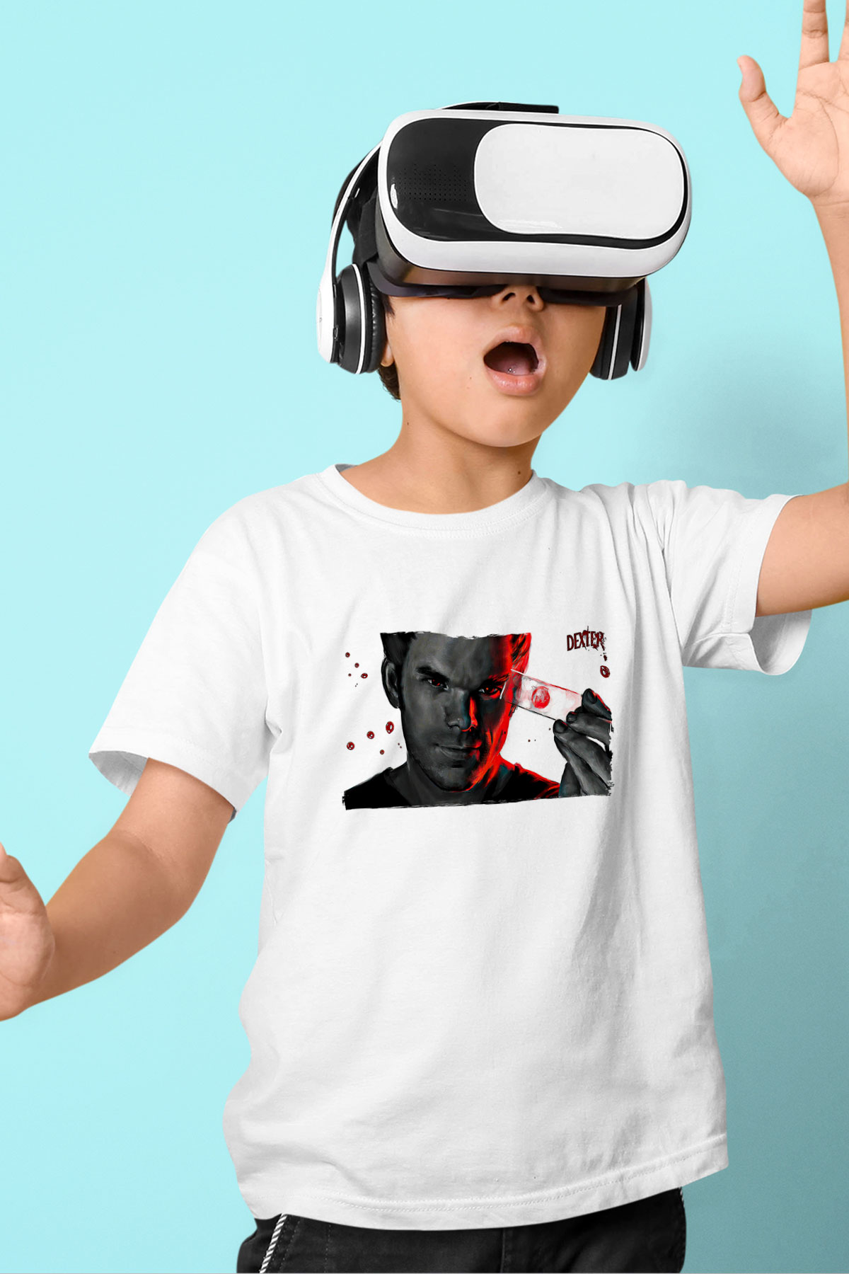 Dexter Baskılı Beyaz Unisex Beyaz Çocuk Tişört - Tshirt