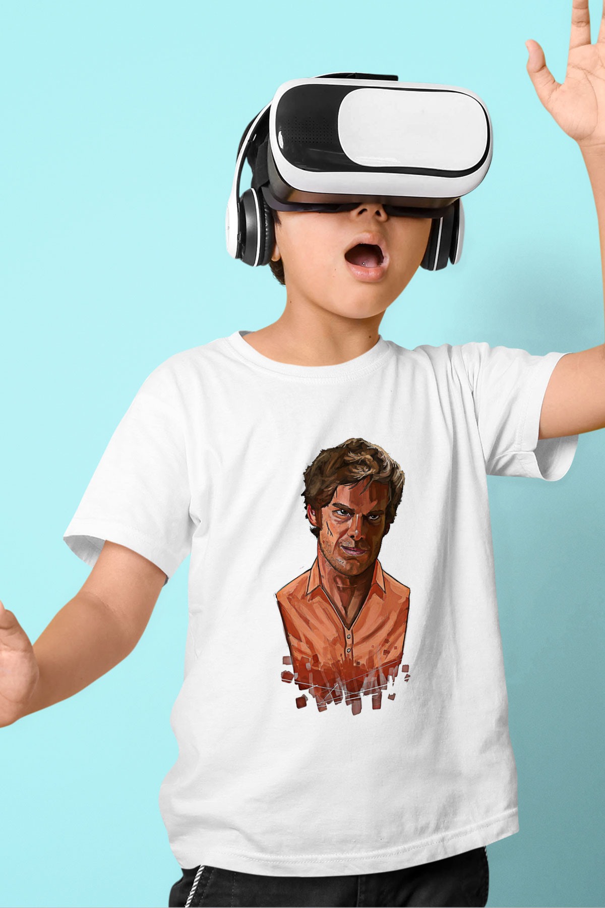 Dexter Baskılı Beyaz Unisex Beyaz Çocuk Tişört - Tshirt