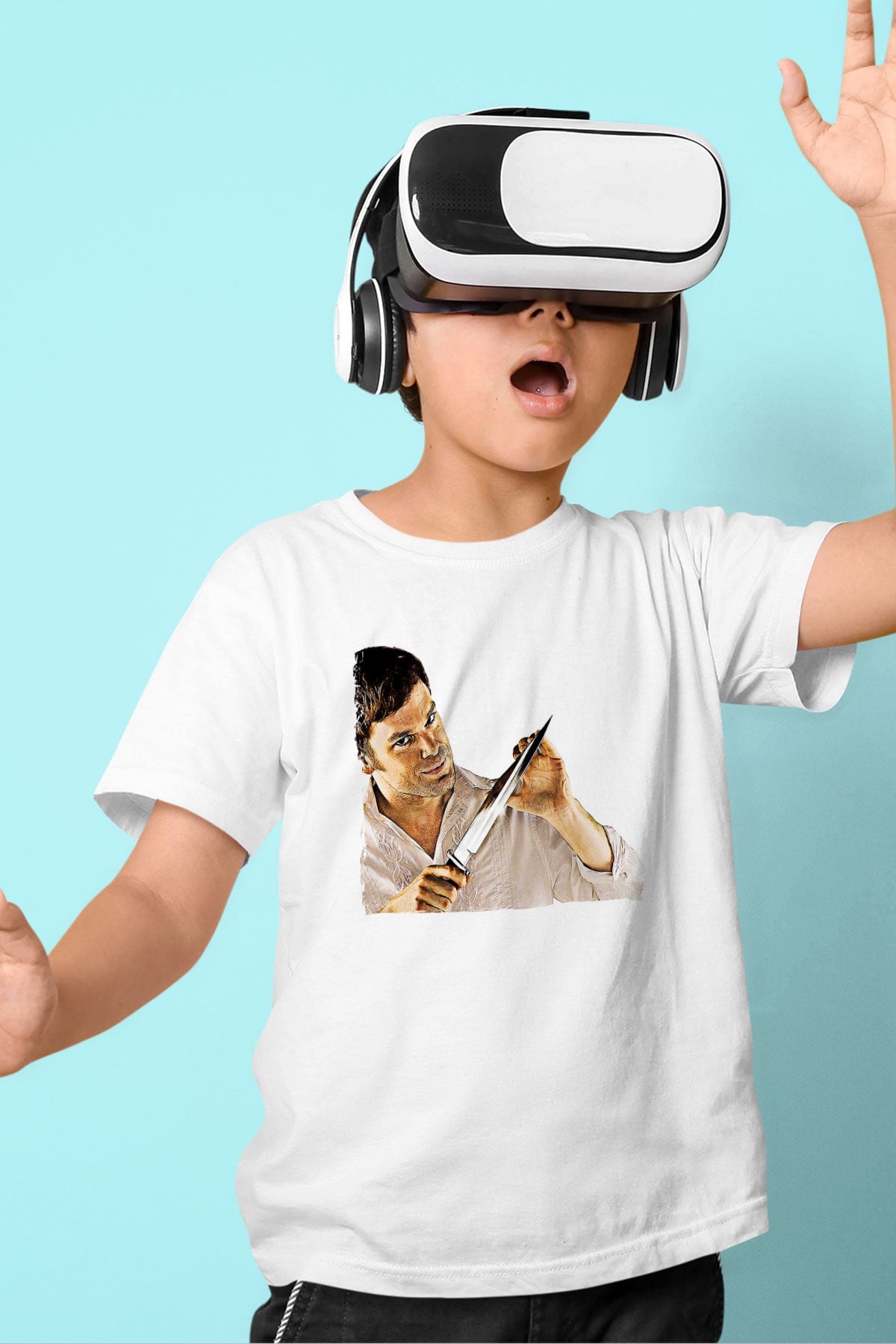 Dexter Baskılı Beyaz Unisex Beyaz Çocuk Tişört - Tshirt