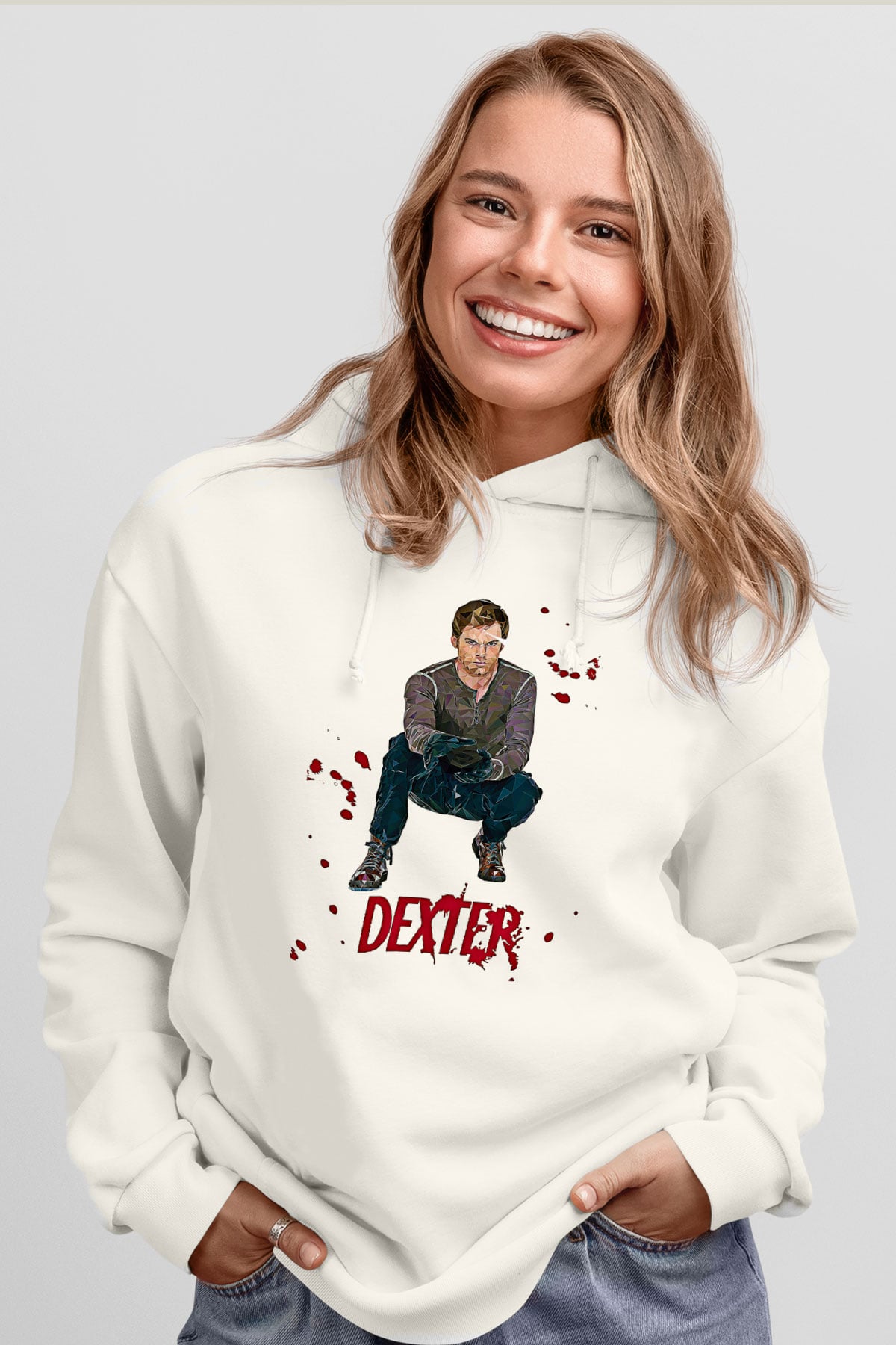 Dexter Baskılı Beyaz Unisex Hoodie