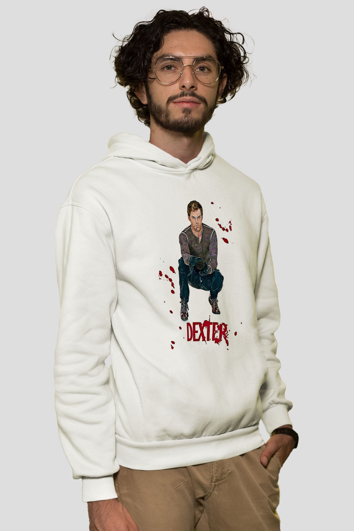 Dexter Baskılı Beyaz Unisex Hoodie