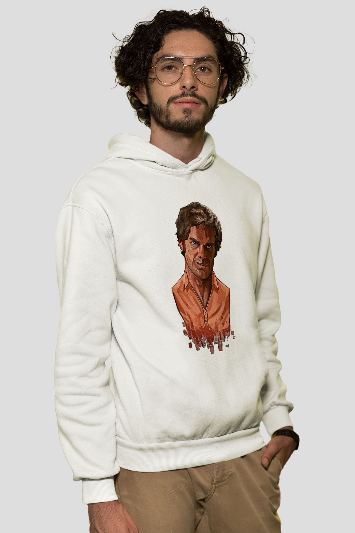 Dexter Baskılı Beyaz Unisex Hoodie