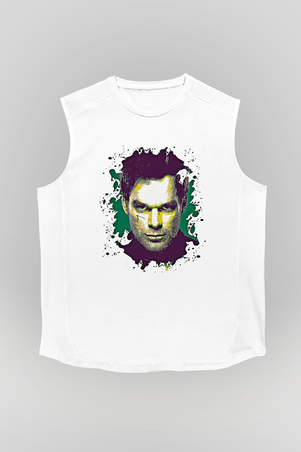 Dexter Baskılı Beyaz Unisex Kolsuz Tişört - Tshirt