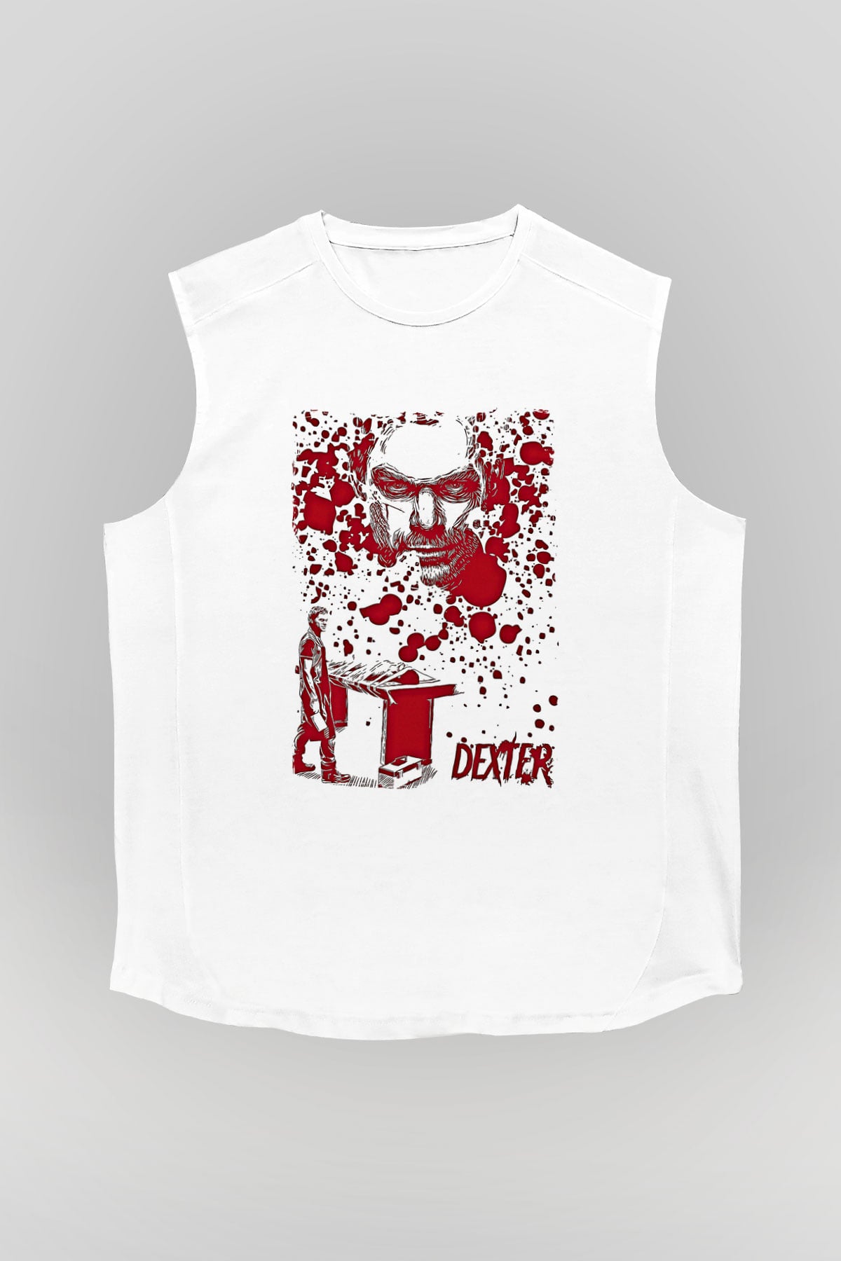 Dexter Baskılı Beyaz Unisex Kolsuz Tişört - Tshirt