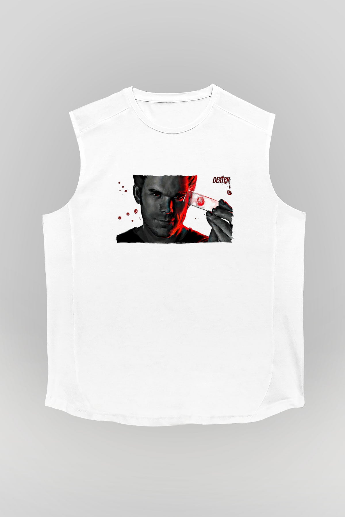 Dexter Baskılı Beyaz Unisex Kolsuz Tişört - Tshirt