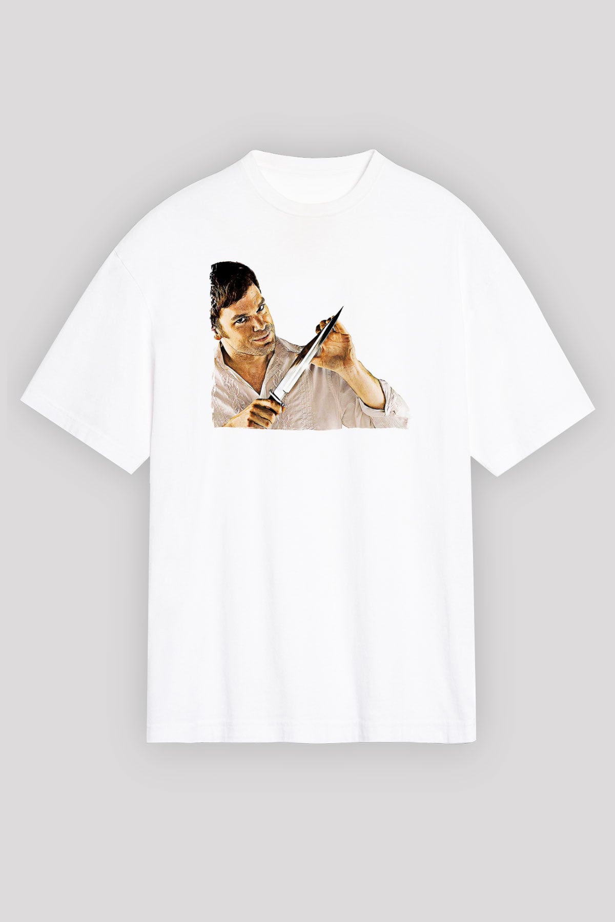 Dexter Baskılı Beyaz Unisex Oversize Tişört - Tshirt