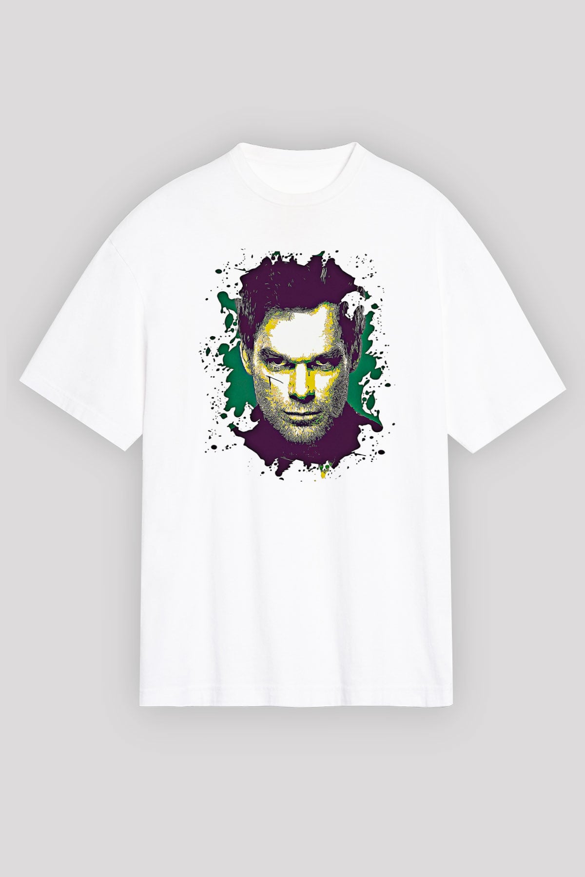 Dexter Baskılı Beyaz Unisex Oversize Tişört - Tshirt