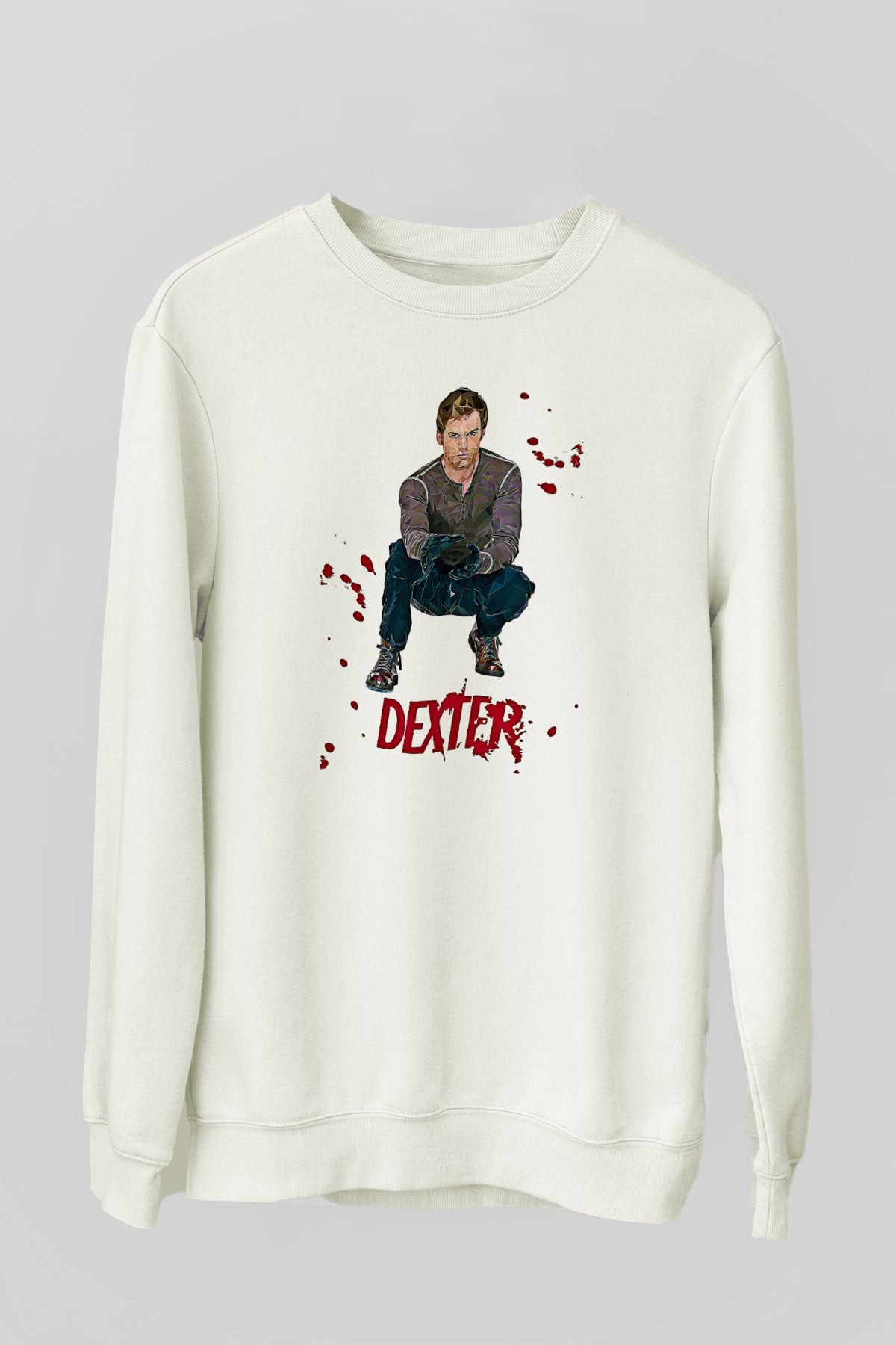 Dexter Baskılı Beyaz Unisex Sweatshirt