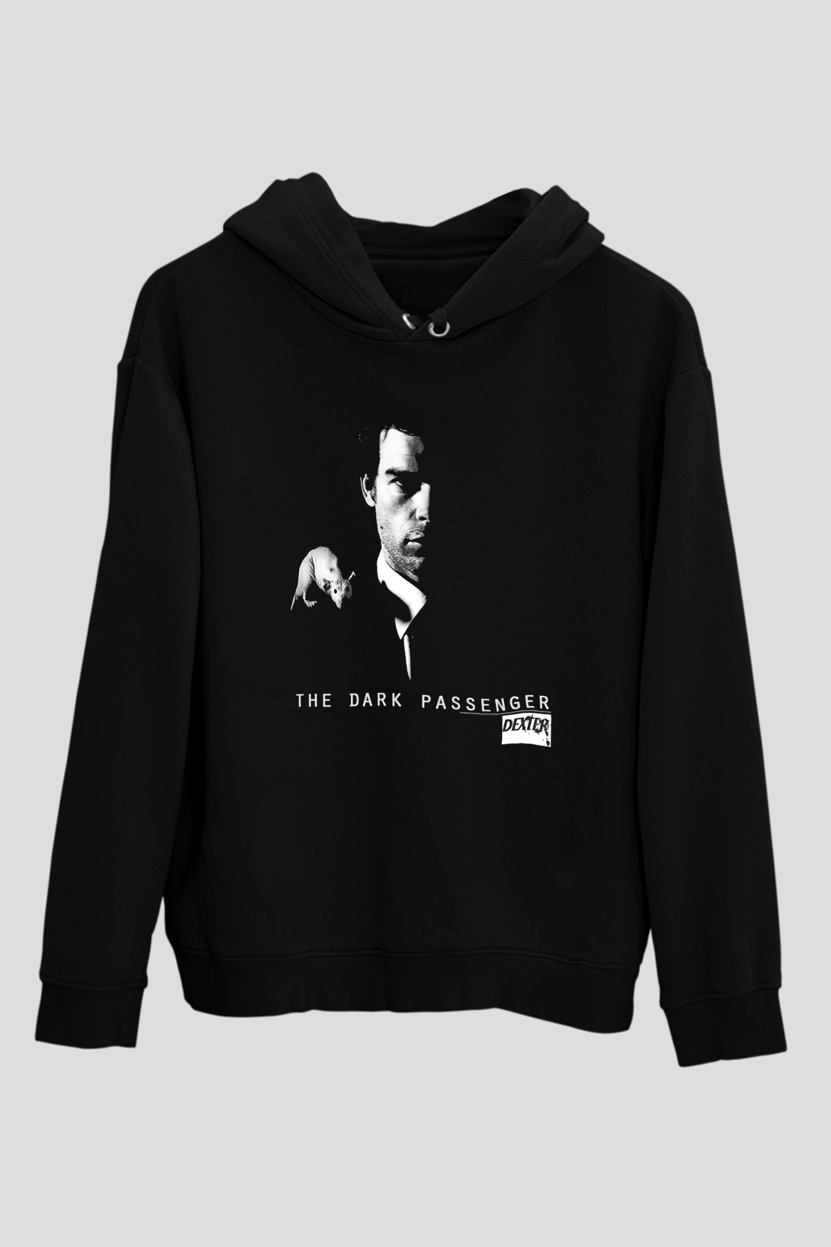 Dexter Baskılı Unisex Siyah Kapüşonlu Sweatshirt