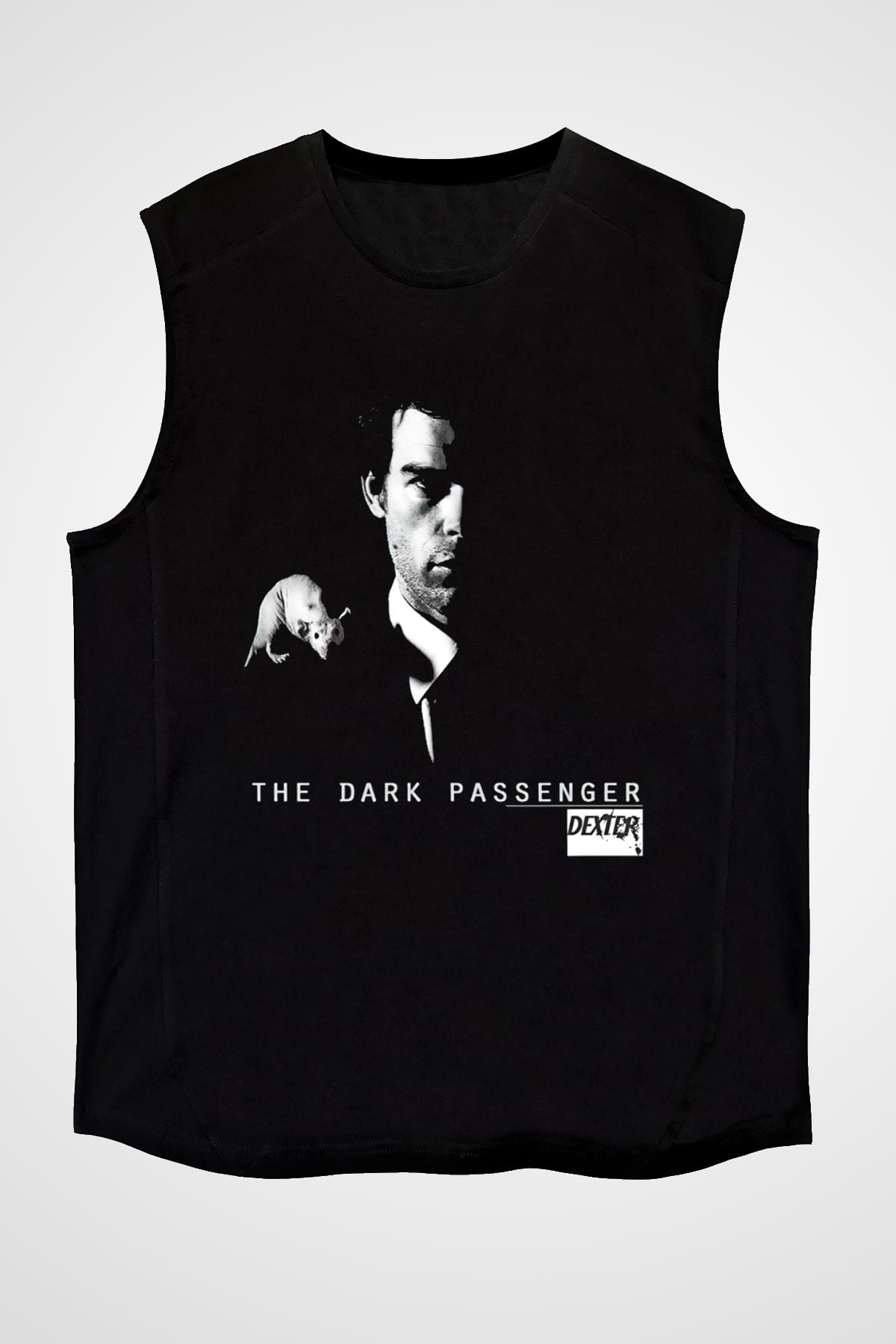 Dexter Baskılı Unisex Siyah Kolsuz Tişört - Tshirt