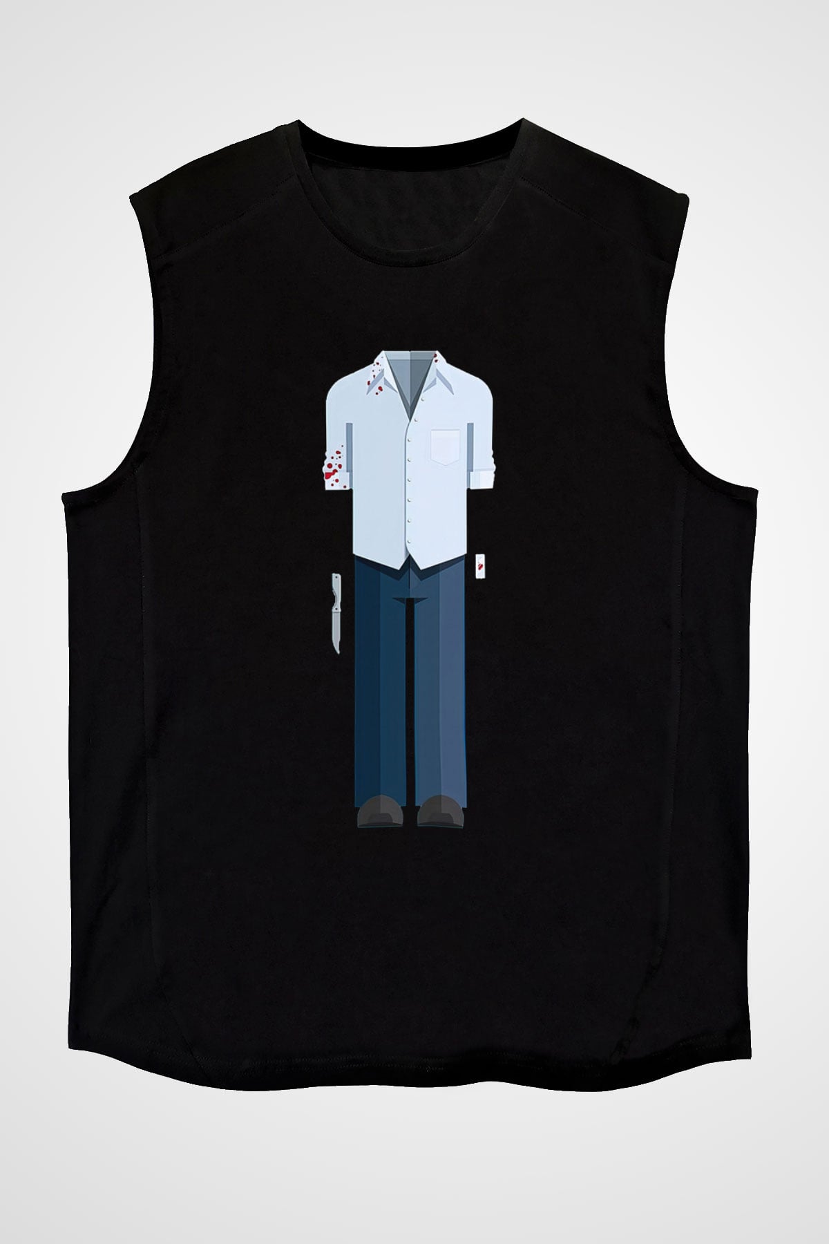 Dexter Baskılı Unisex Siyah Kolsuz Tişört - Tshirt