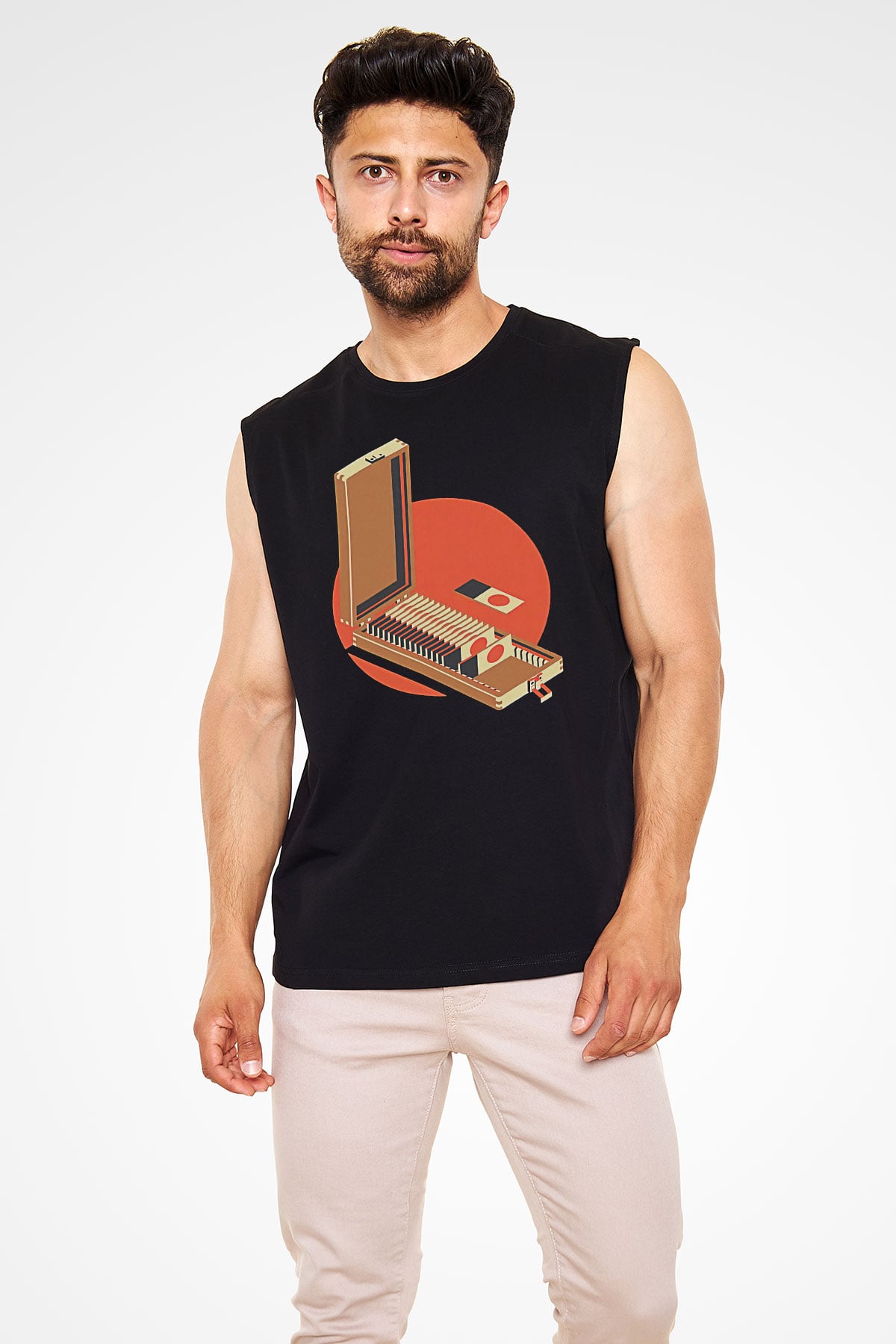 Dexter Baskılı Unisex Siyah Kolsuz Tişört - Tshirt