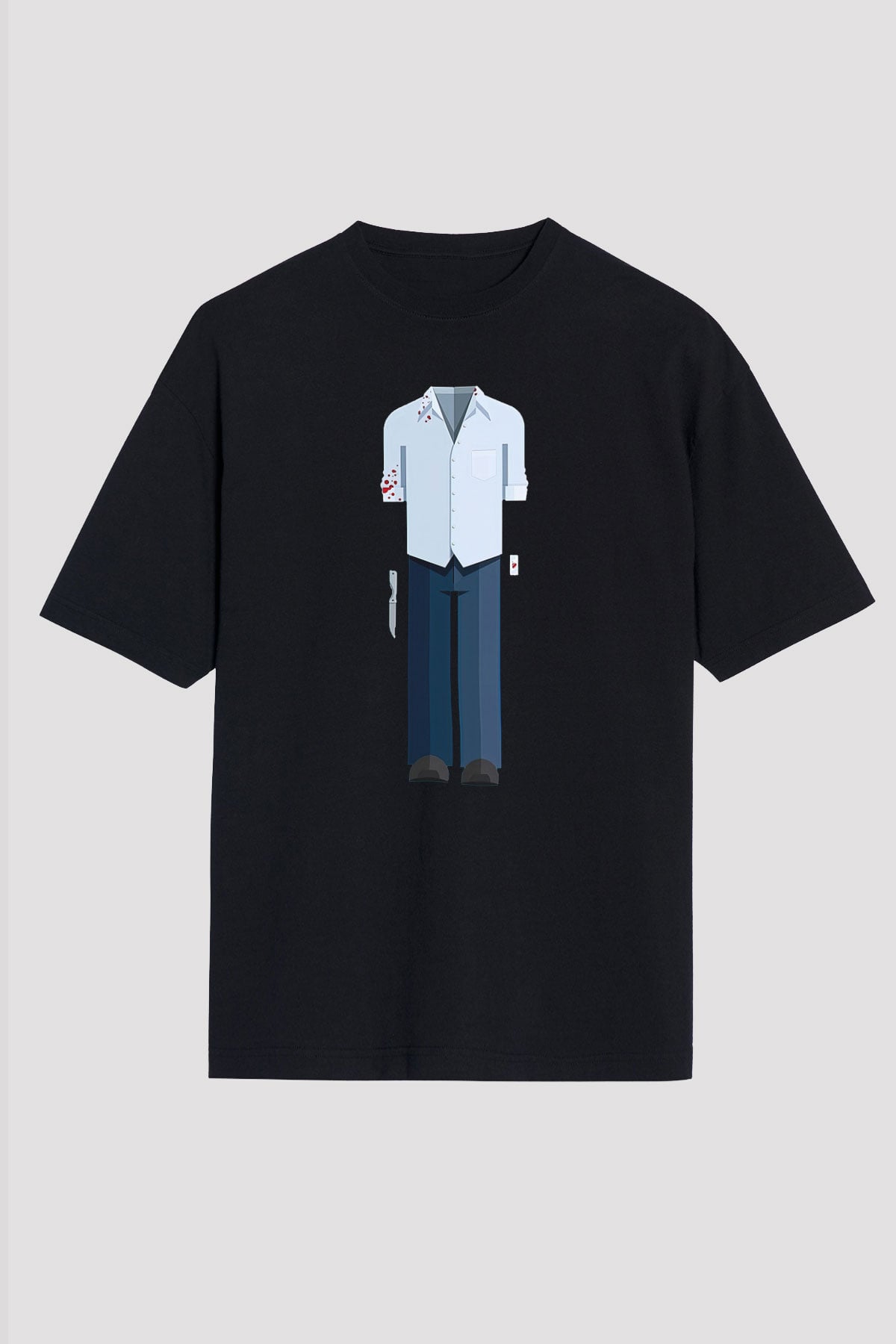 Dexter Baskılı Unisex Siyah Oversize Tişört - Tshirt