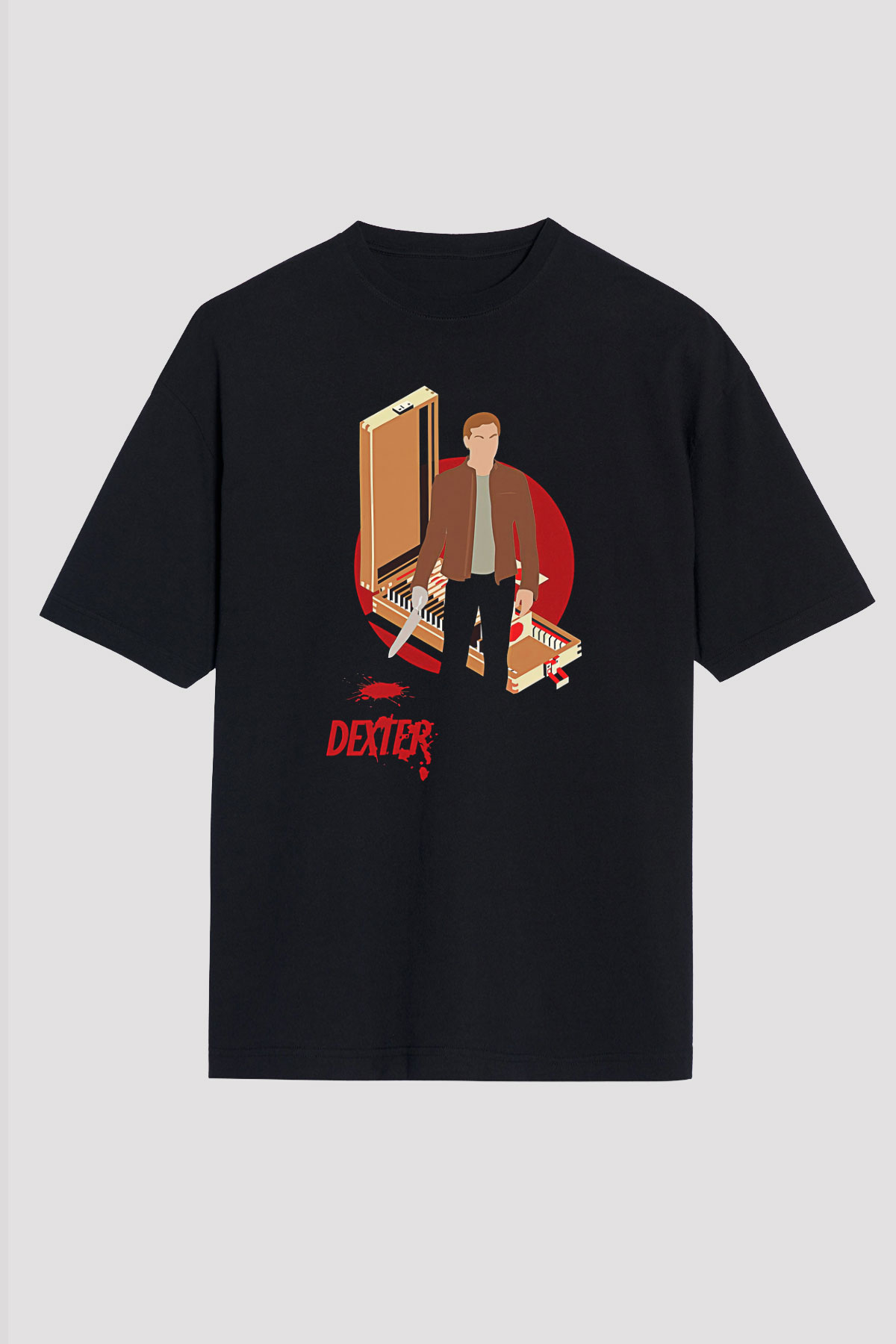 Dexter Baskılı Unisex Siyah Oversize Tişört - Tshirt