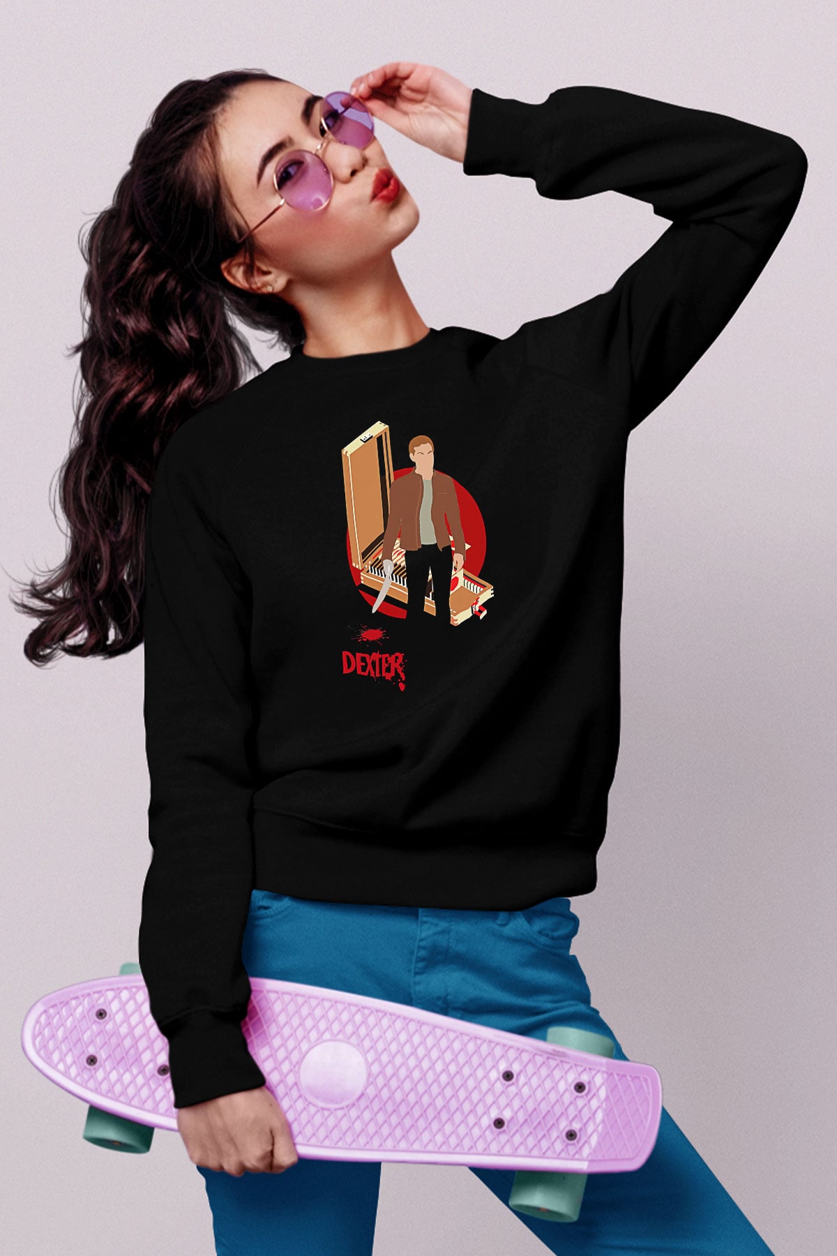 Dexter Baskılı Unisex Siyah Sweatshirt