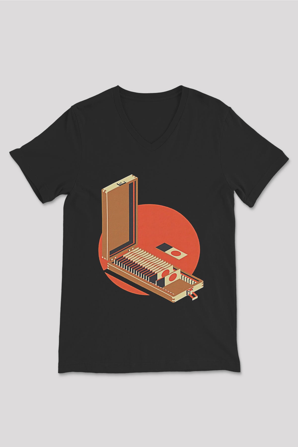 Dexter Baskılı Unisex Siyah V Yaka Tişört - Tshirt