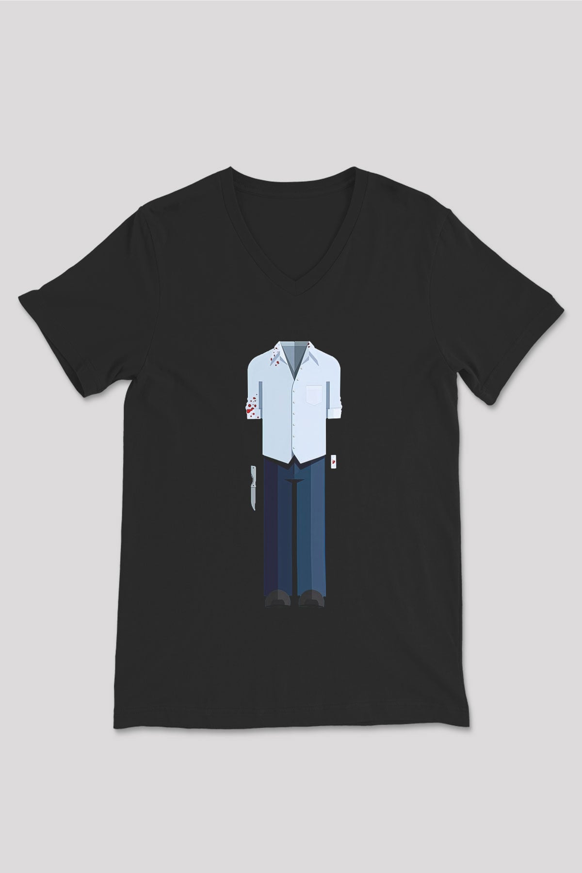 Dexter Baskılı Unisex Siyah V Yaka Tişört - Tshirt