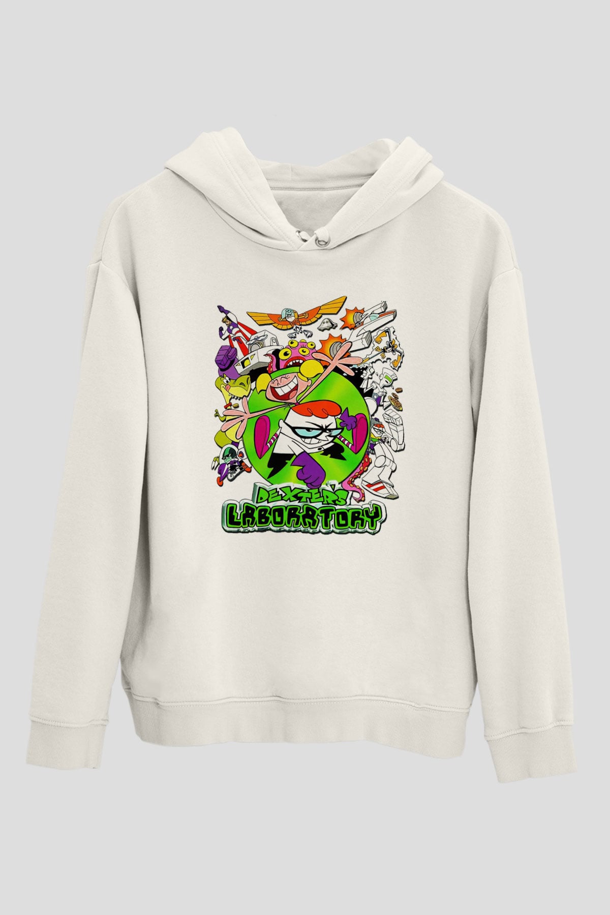 Dexter's Laboratory Beyaz Unisex Kapşonlu Sweatshirt