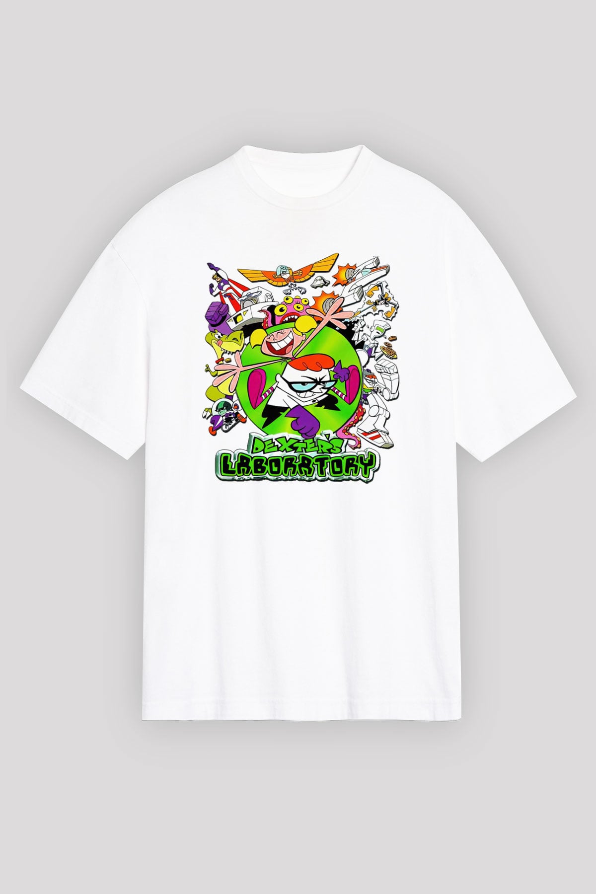 Dexter's Laboratory Beyaz Unisex Oversize Tişört T-Shirt