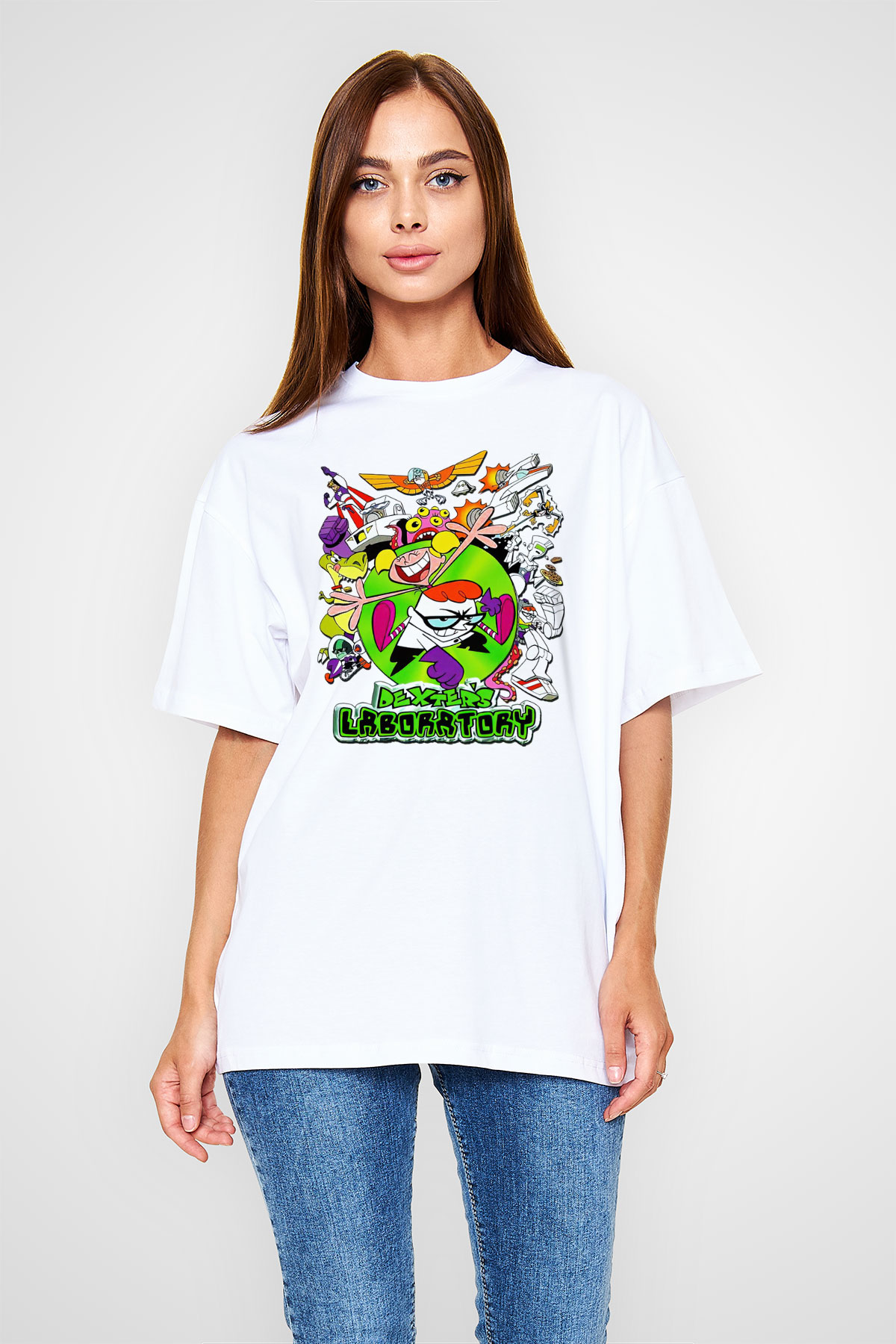 Dexter's Laboratory Beyaz Unisex Oversize Tişört T-Shirt