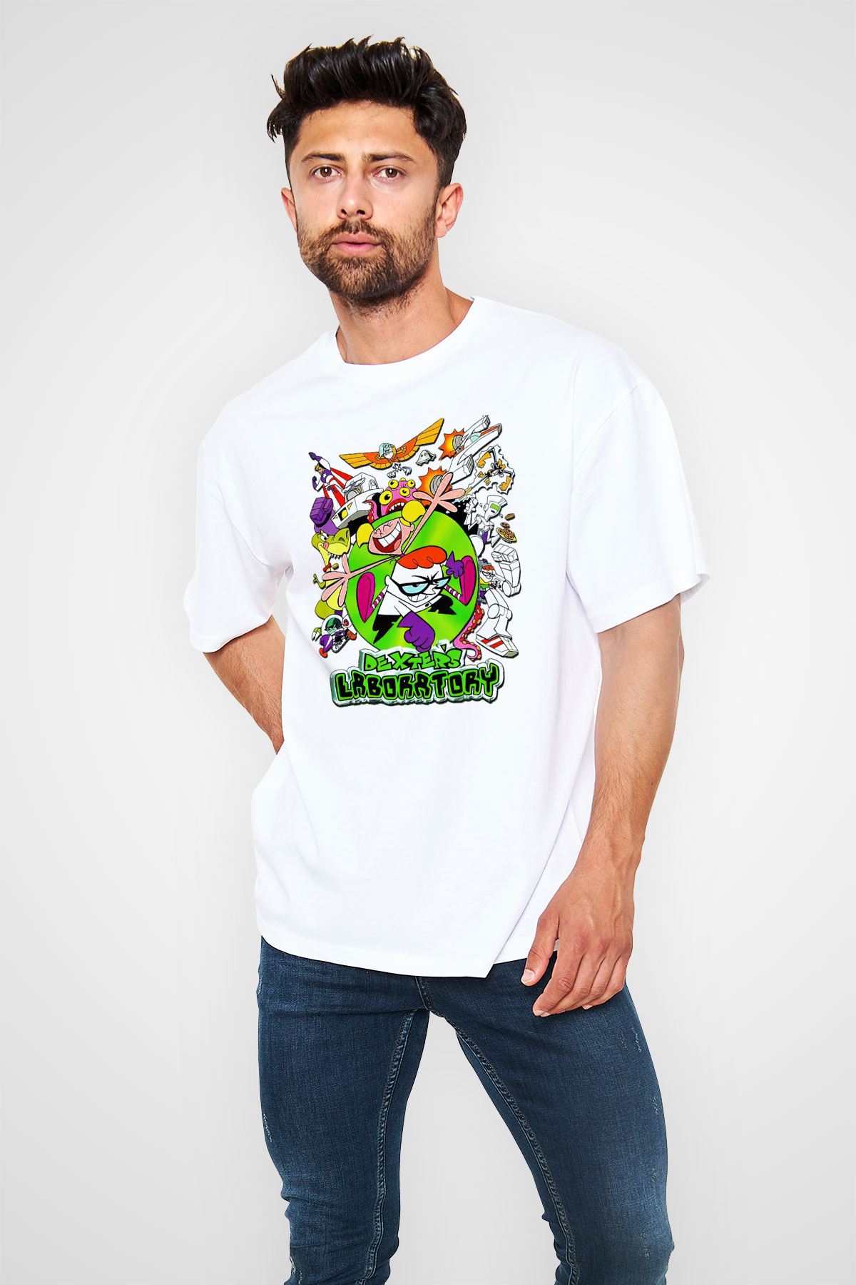 Dexter's Laboratory Beyaz Unisex Oversize Tişört T-Shirt