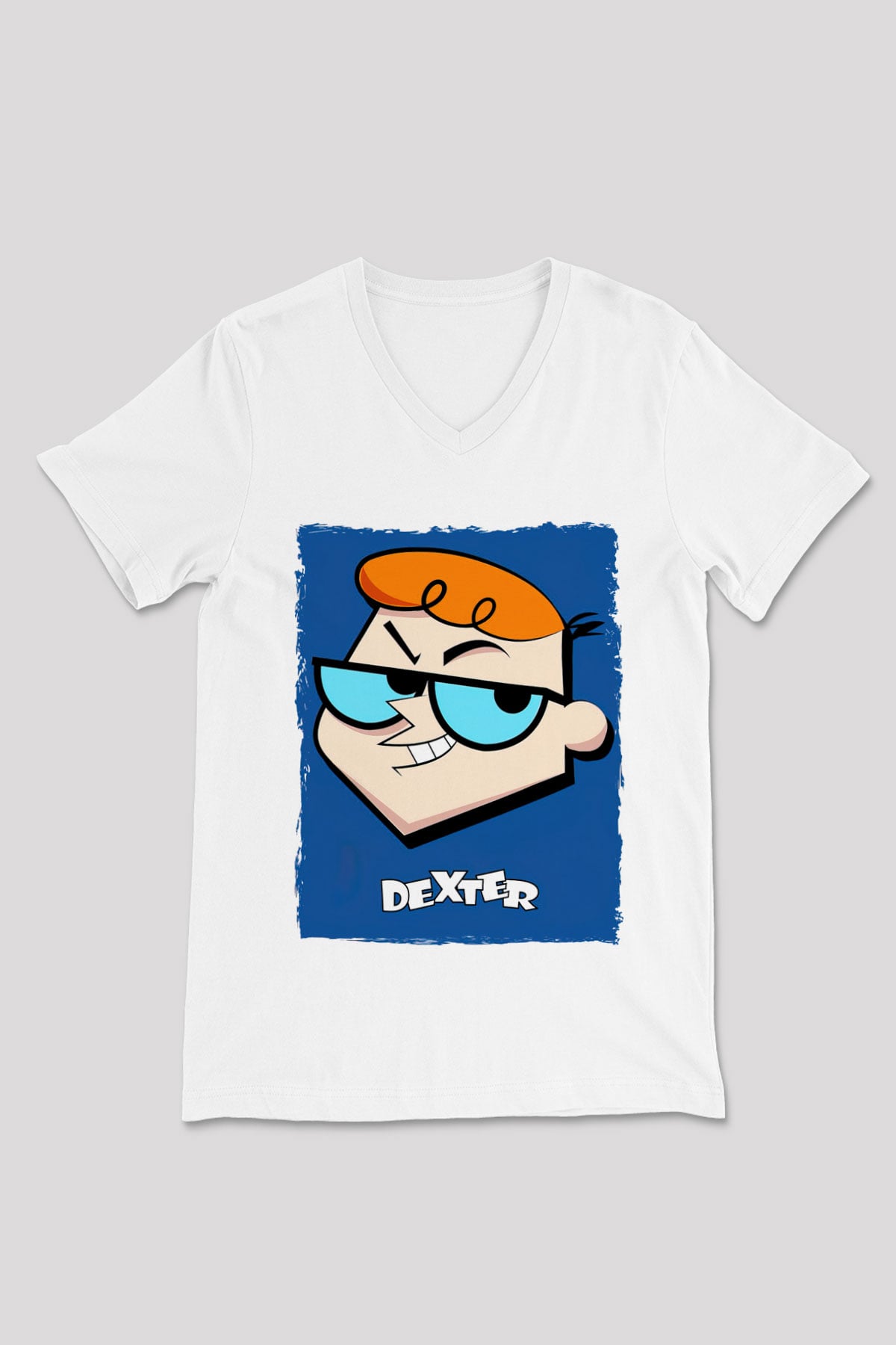 Dexter's Laboratory Beyaz Unisex V Yaka Tişört